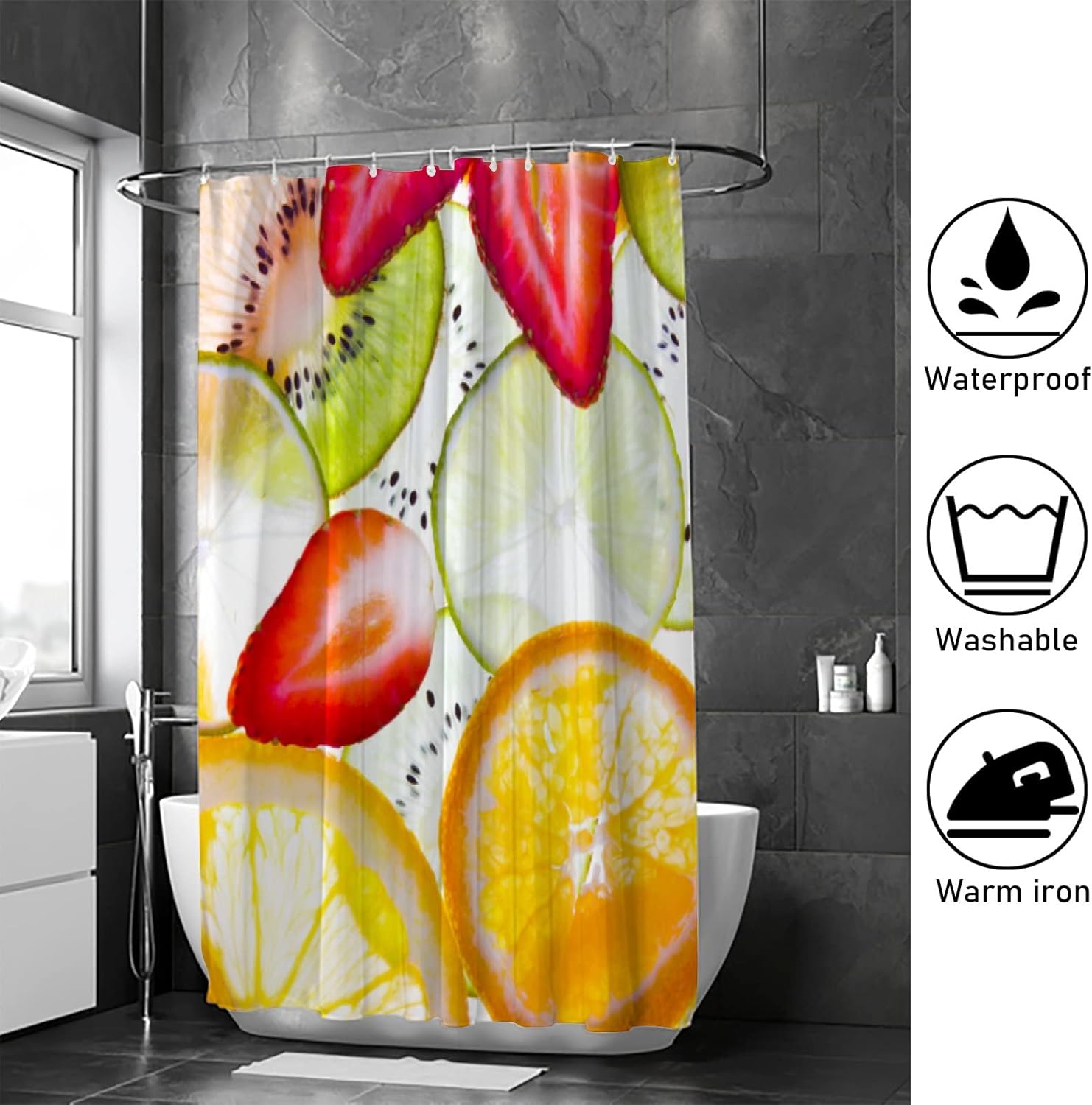 ZHIMI Shower Curtain with 12 Hooks Kiwi Orange Strawberry Design