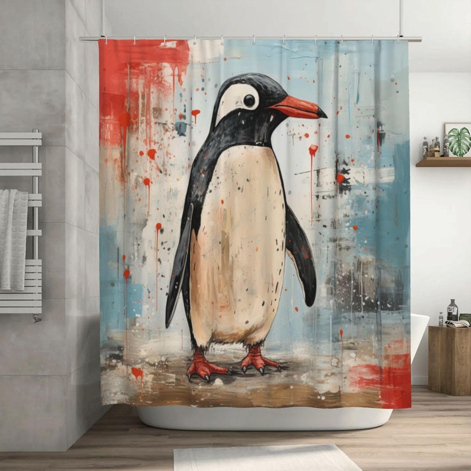 Penguin Shower Curtain Set with 12 Hooks 72x72in