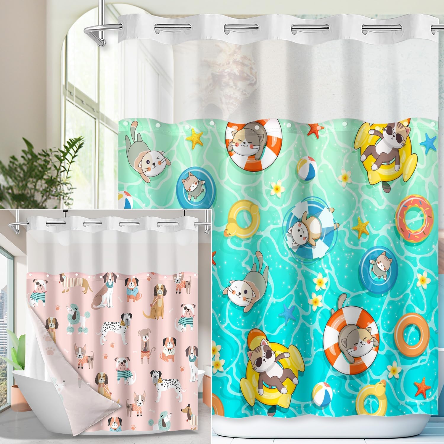Lalumix No Hook Shower Curtain Set with Replaceable Patterns