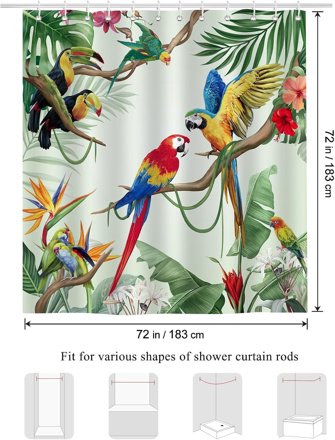 Bonhause Tropical Bird Shower Curtain 72x72 Inch