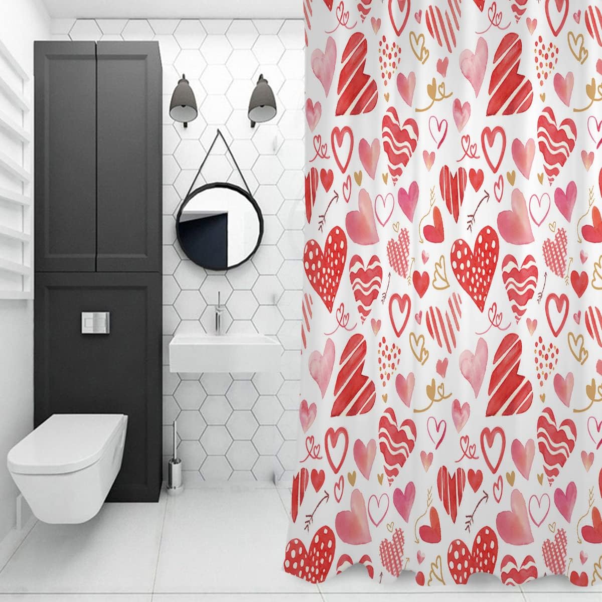 BestLives Valentines Shower Curtain with 12 Hooks