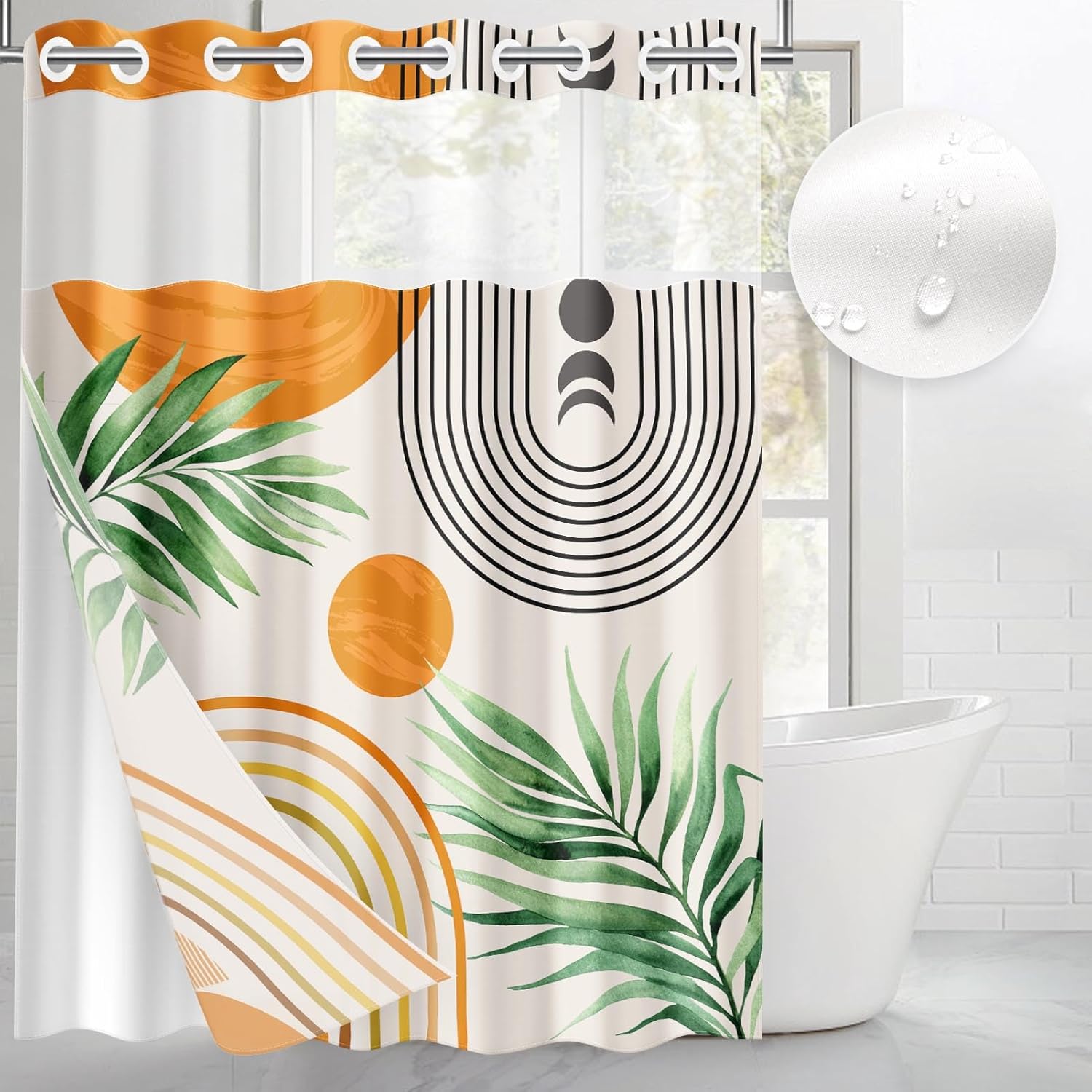 Nesphy Boho Geometric Shower Curtain Set with Liner
