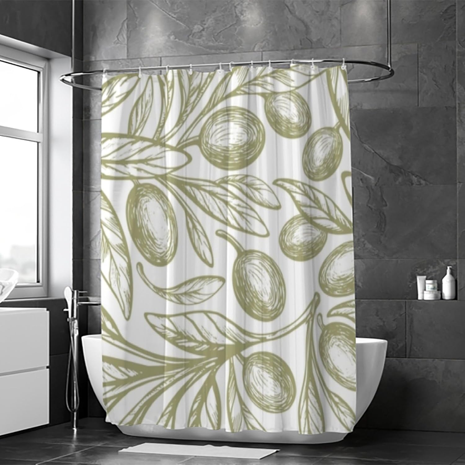 Hapuxt Shower Curtain with 12 Hooks Oliva Green 60x72in