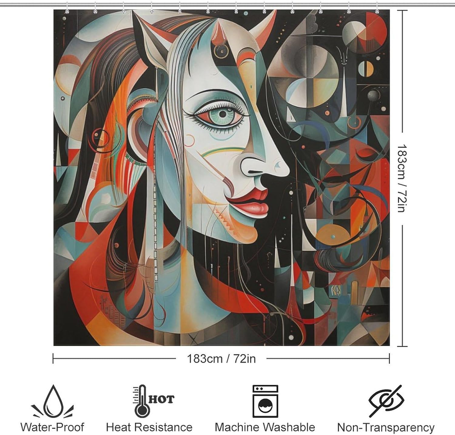 DAOWANGZUO Abstract Boho Face Shower Curtain Set 72x72in