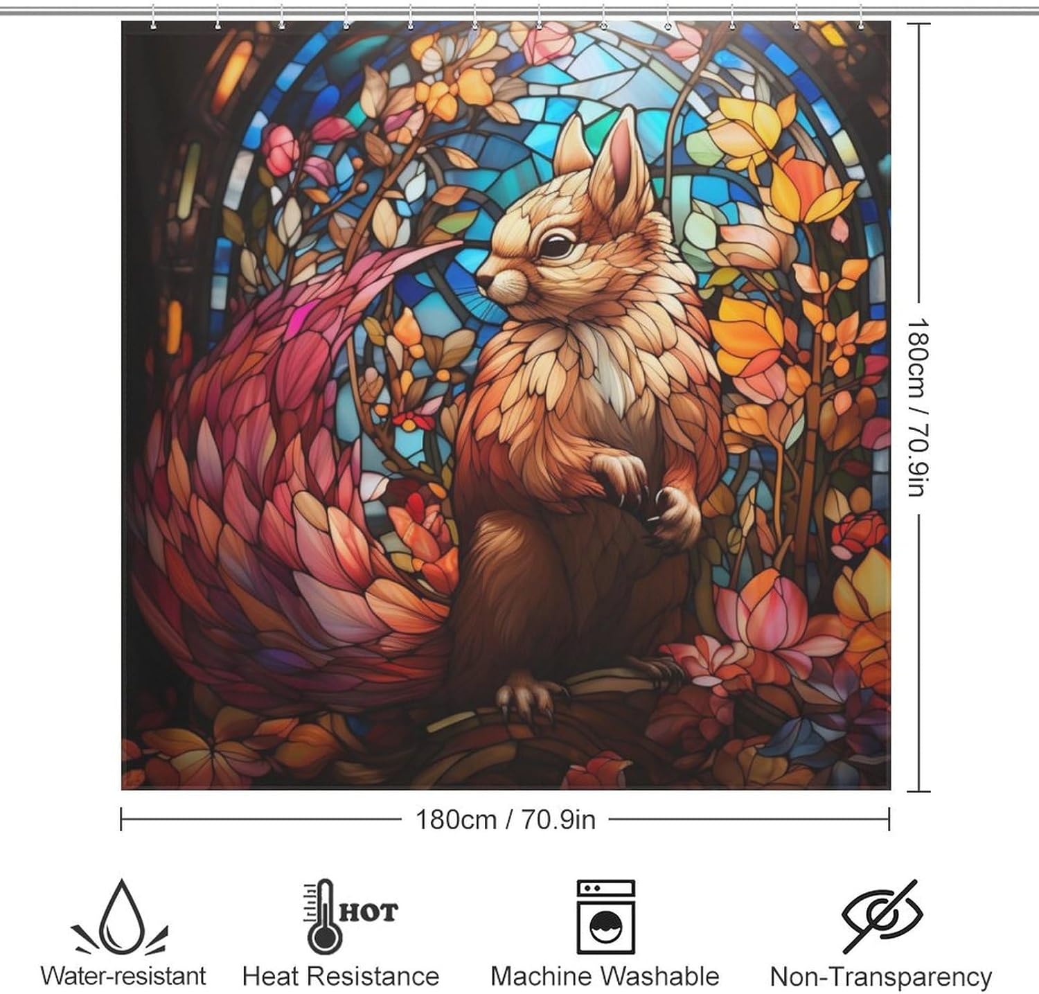 DAOWANGZUO Squirrel Shower Curtain Set with 12 Hooks 72x72in