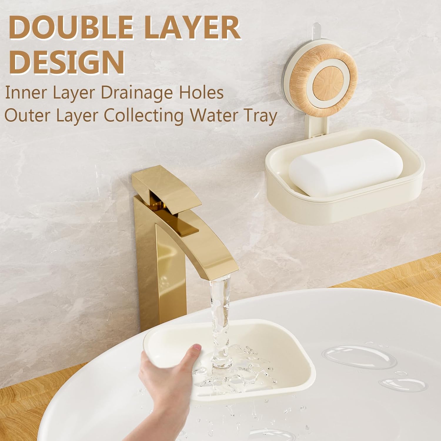 Cinola Double Layer Suction Cup Soap Dish for Shower Wall Mount