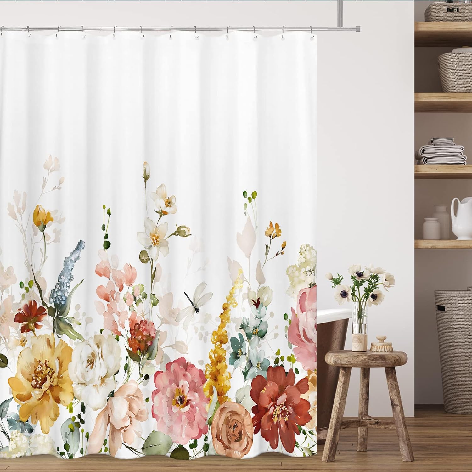 Tititex Aesthetic Blooming Floral Shower Curtain 71x71 Inch Waterproof