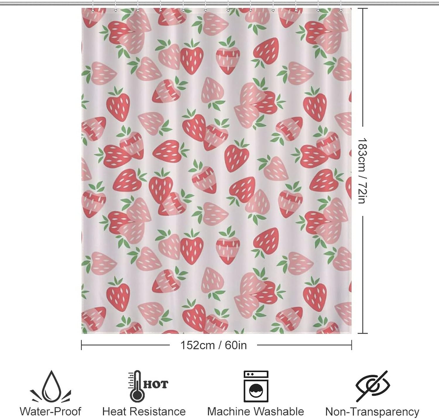 NIRATI Cute Strawberry Pink Shower Curtain 60x72