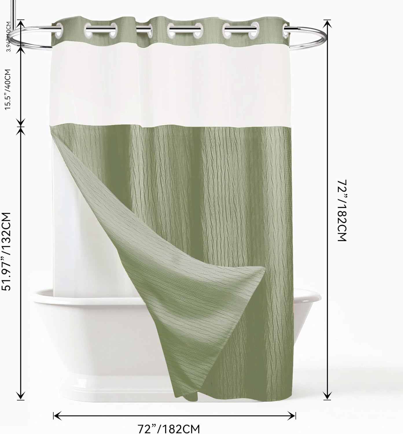 Sage Green Crumpled Shower Curtain Set with Snap-in Liner - 72x72