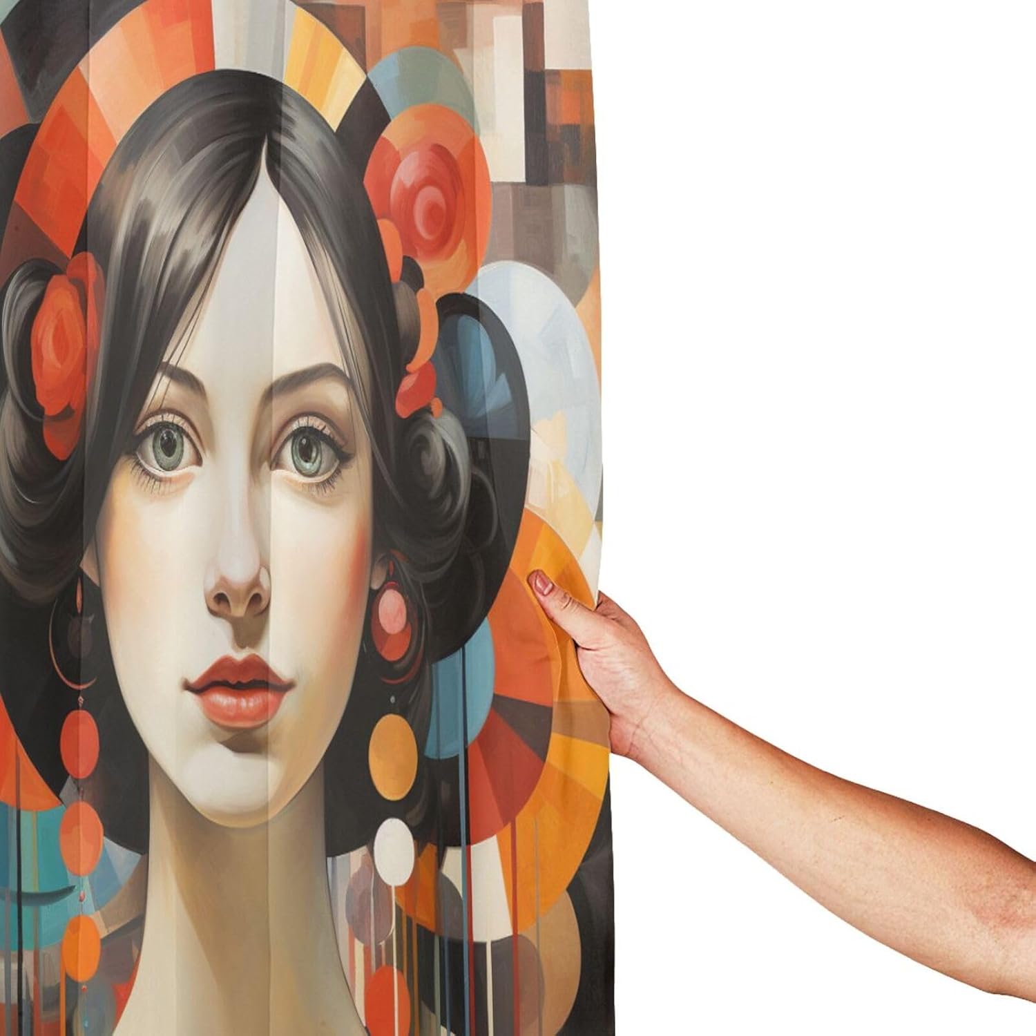 DAOWANGZUO Black Hair Girl Boho Shower Curtain Set 72x72in