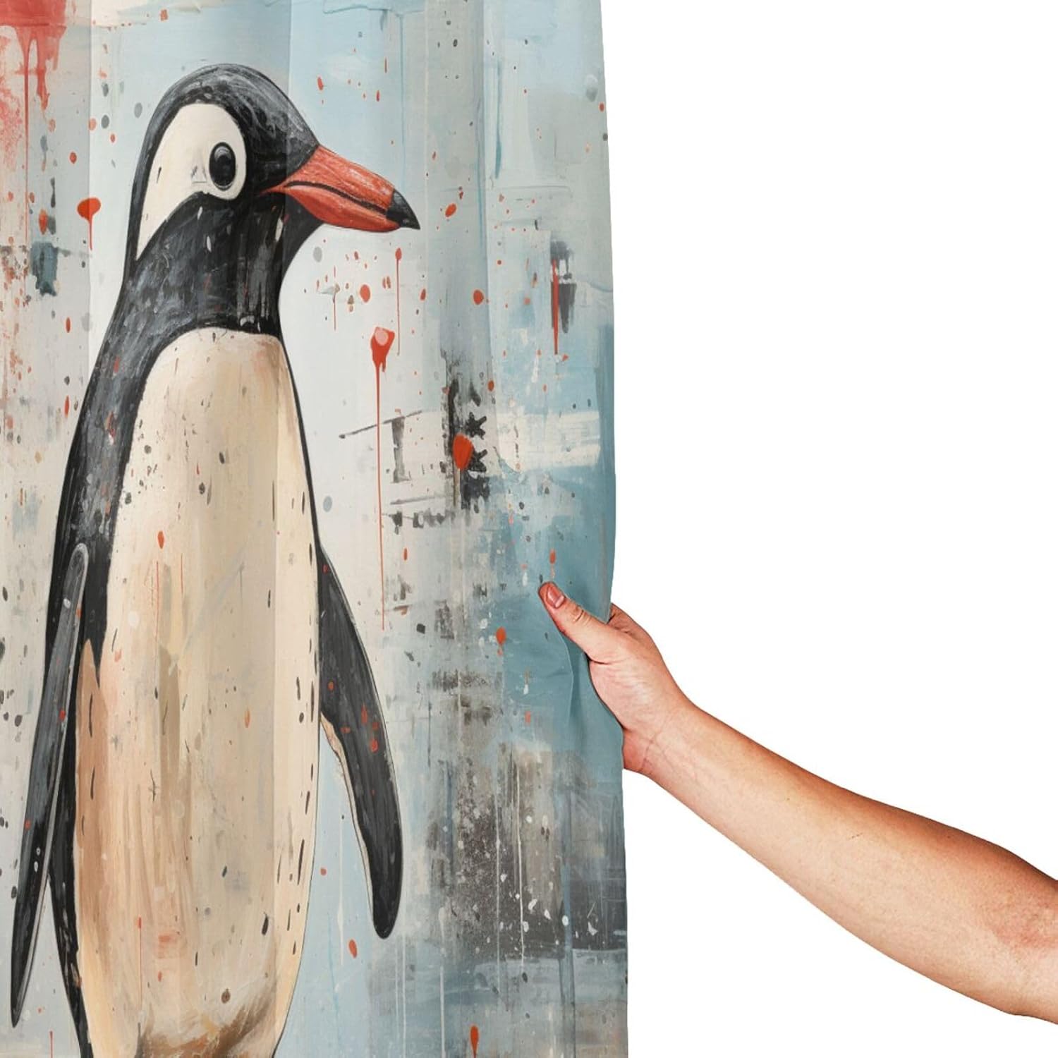 Penguin Shower Curtain Set with 12 Hooks 72x72in
