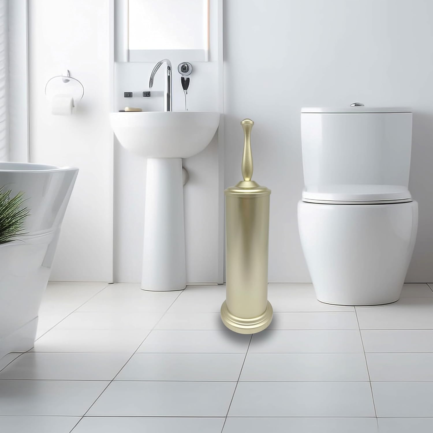 Satin Matte Gold Toilet Bowl Brush with Holder