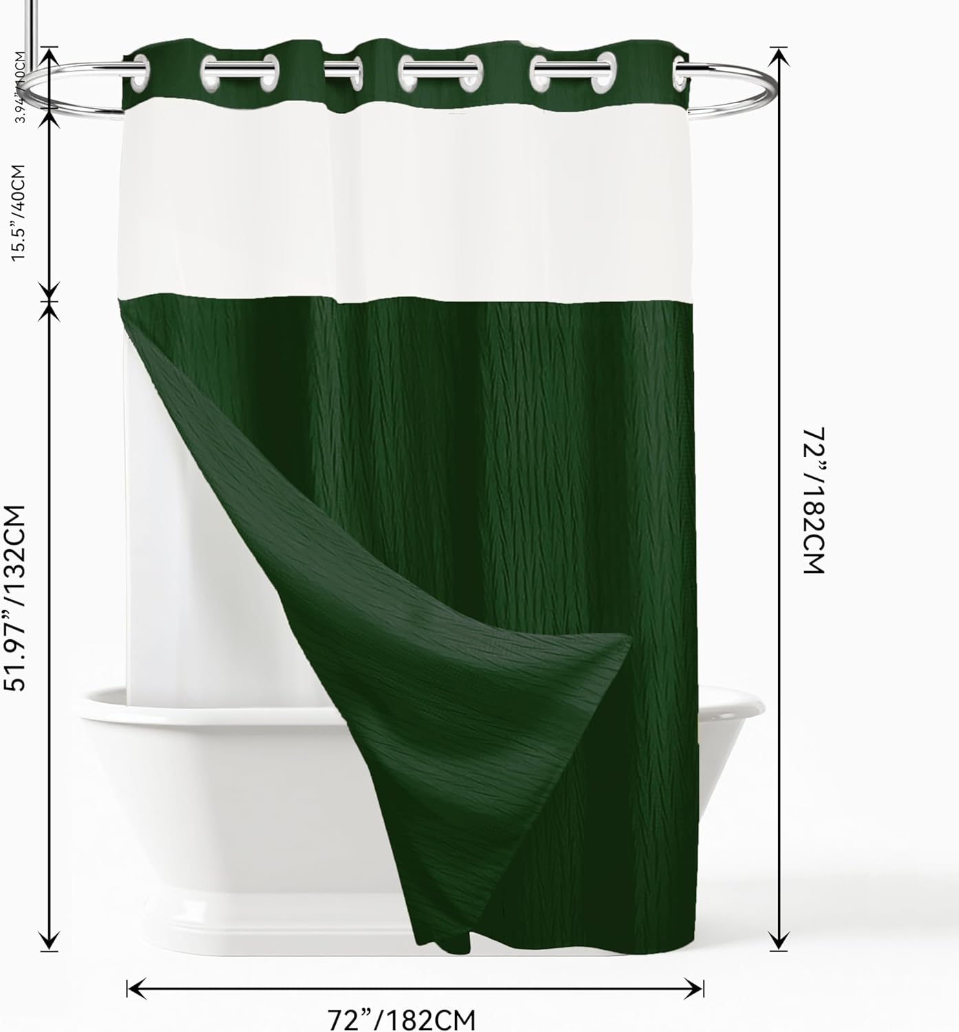 Dark Green Crumpled Texture Shower Curtain Set with Snap-in Liner
