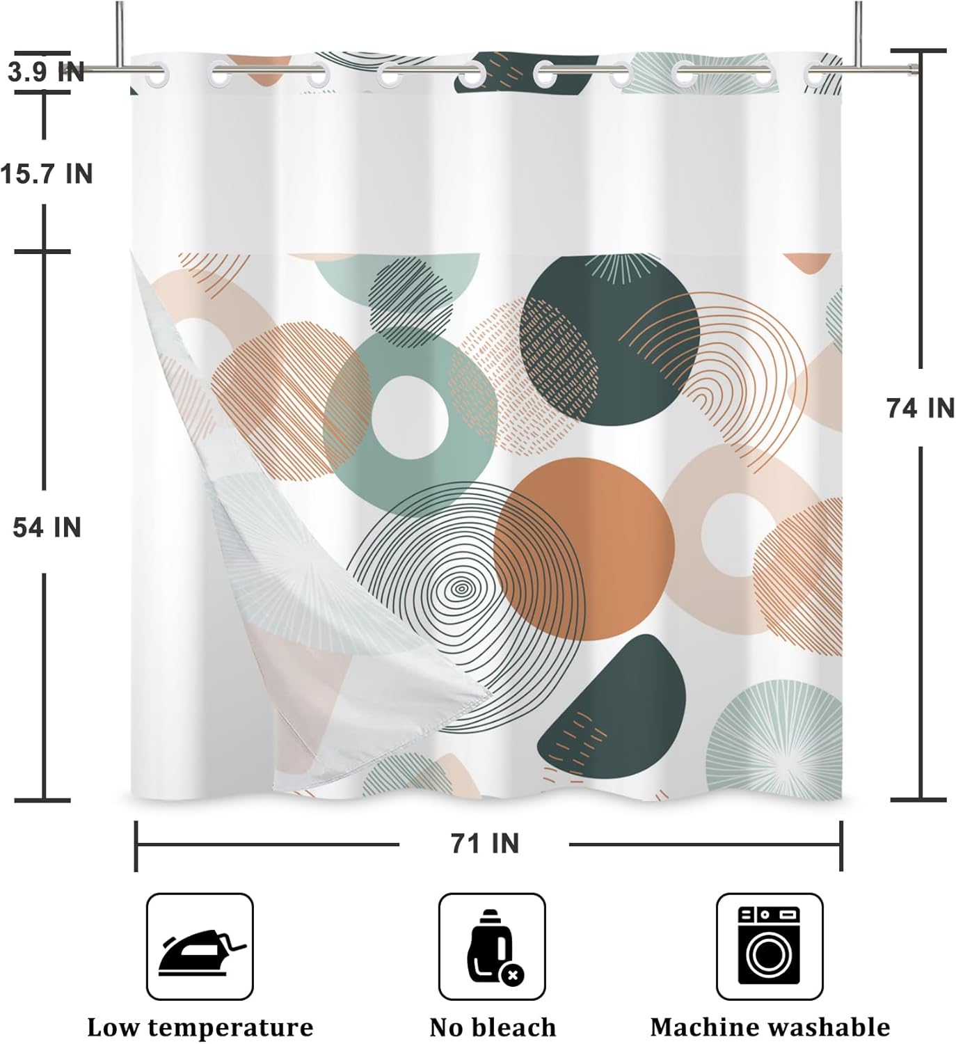 Baocicco Abstract Circle Shower Curtain Set with Built-in Liner