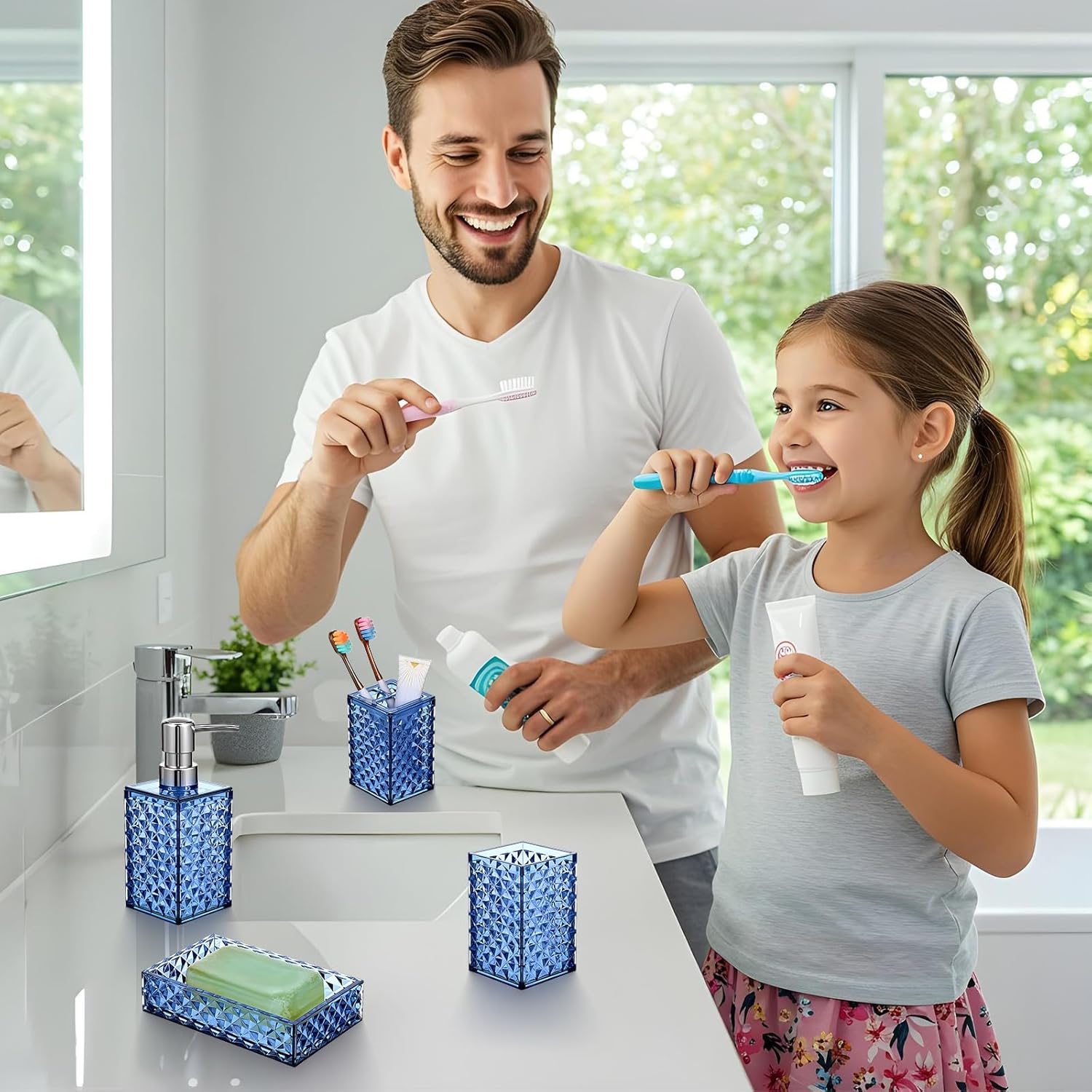 HOFURME 4PCS Blue Bathroom Accessory Set