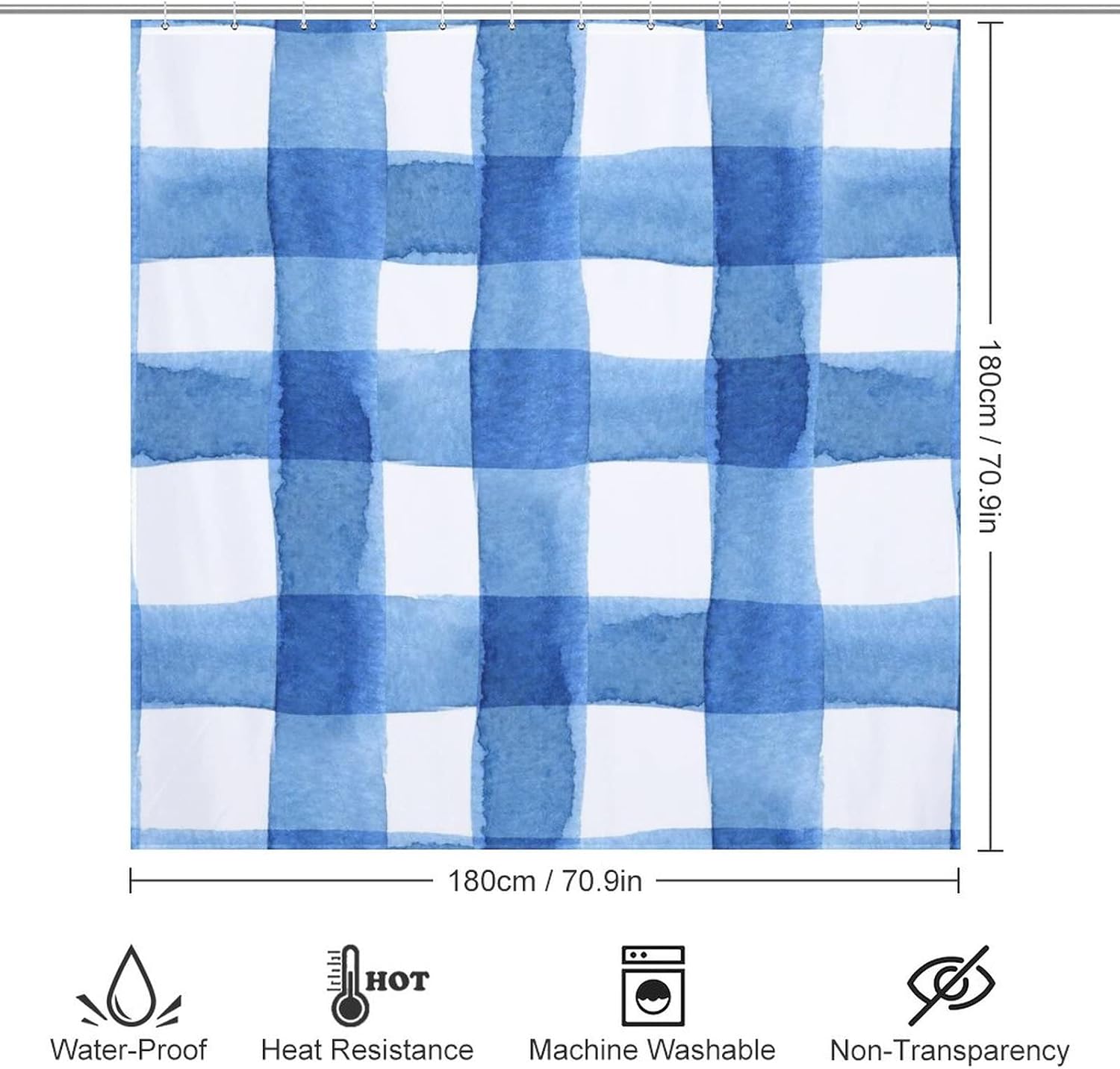 Buffalo Plaid Pattern Shower Curtain with 12 Hooks