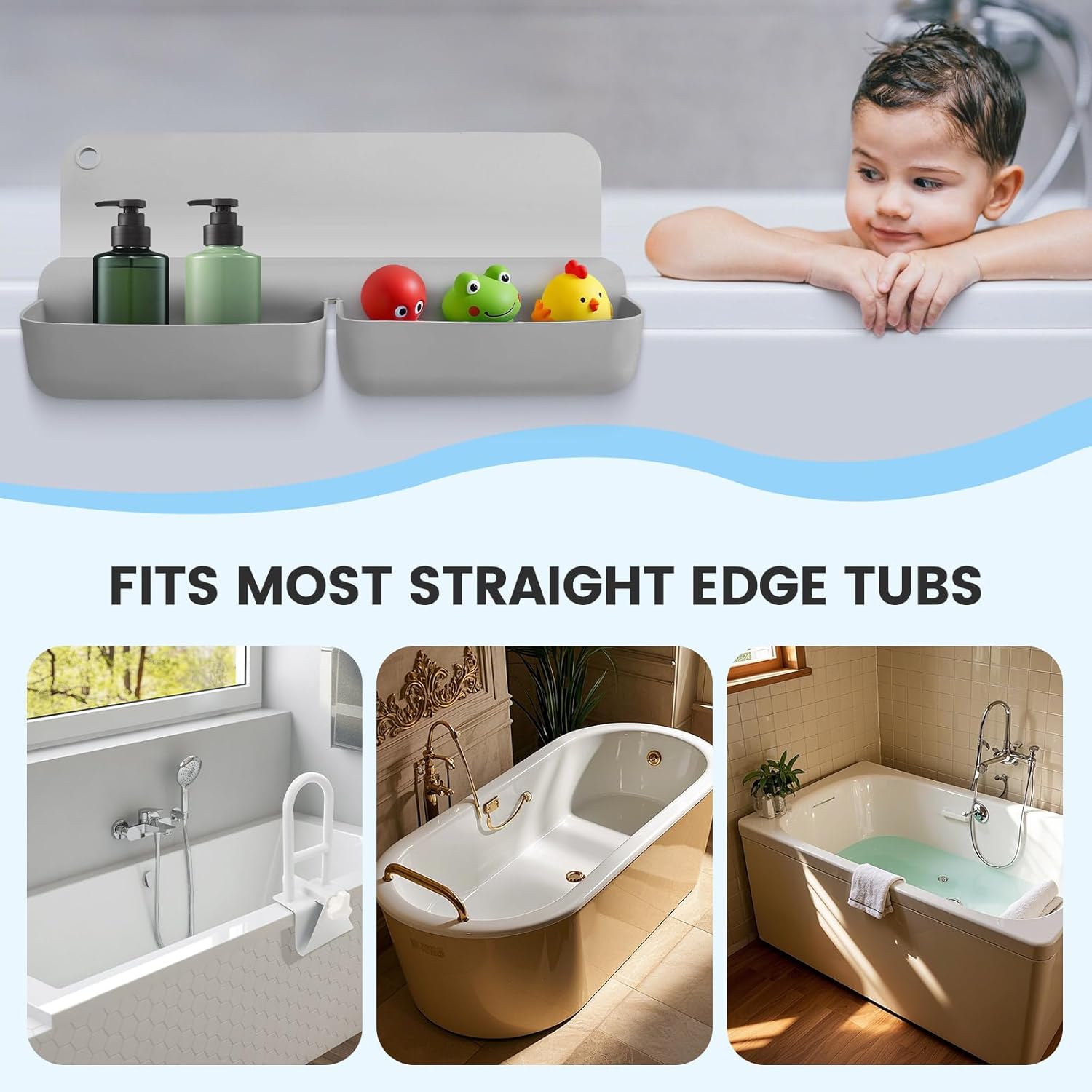 Bathtub Splash Guard with 70 Suction Cups - Gray
