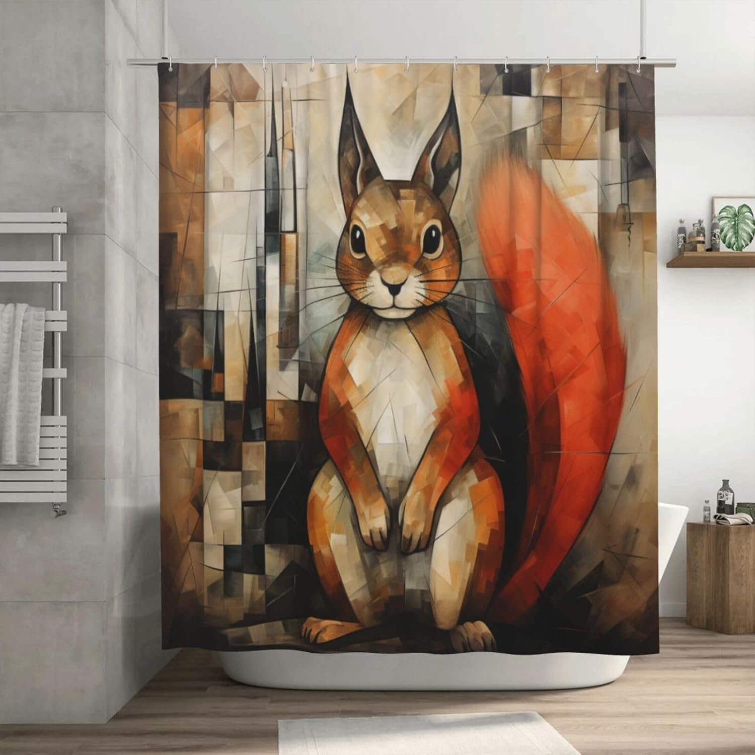 Squirrel Shower Curtain Set with 12 Hooks 72x72in 1