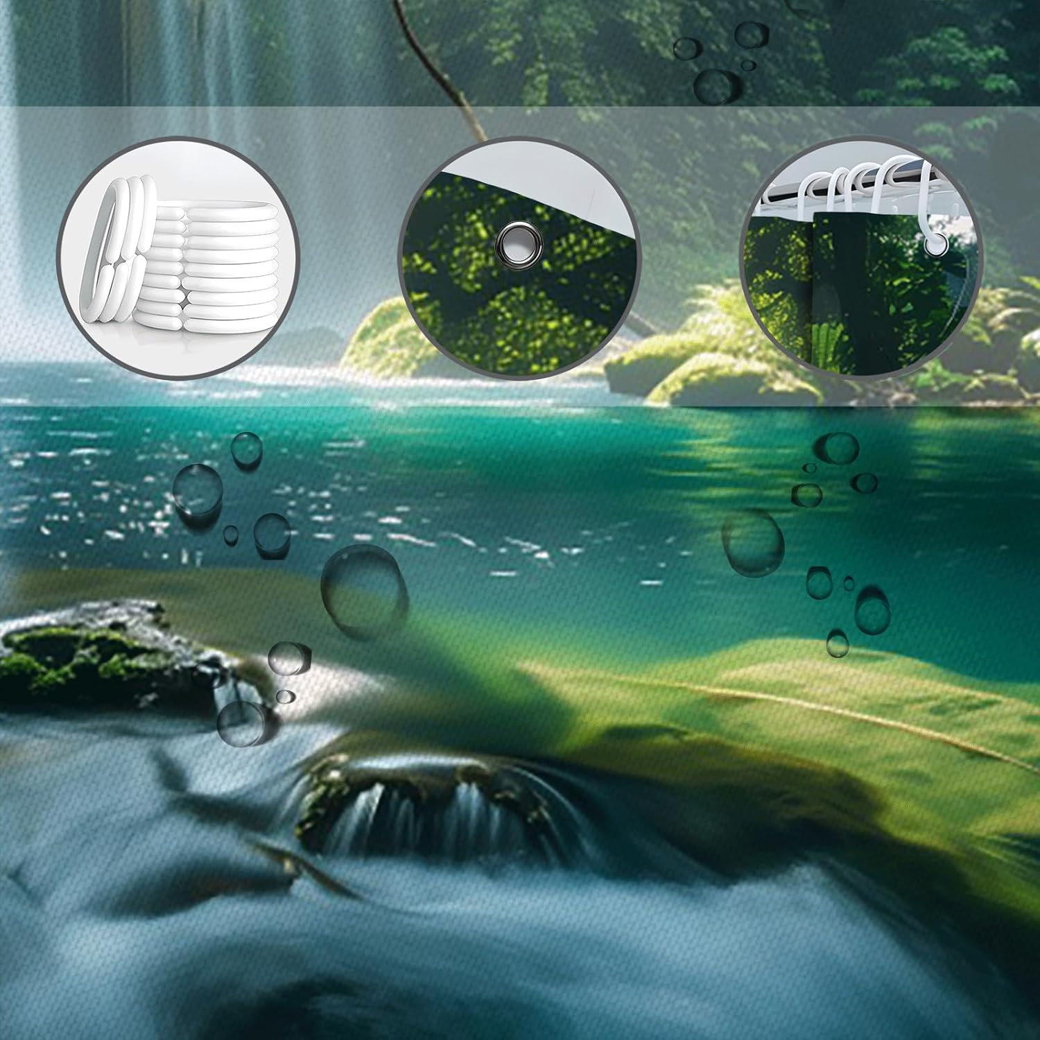 Tropical Rainforest Shower Curtain with Hooks 70x70 Inch