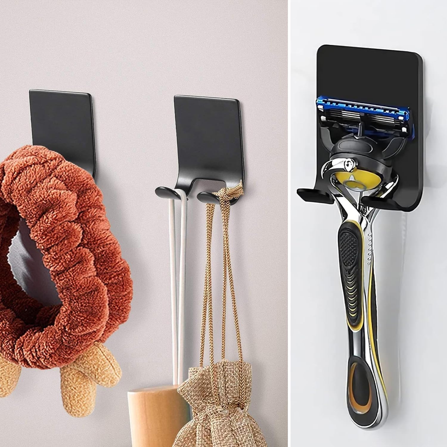 AKOAK 2 Pcs Waterproof Razor Holder with Hooks - Black