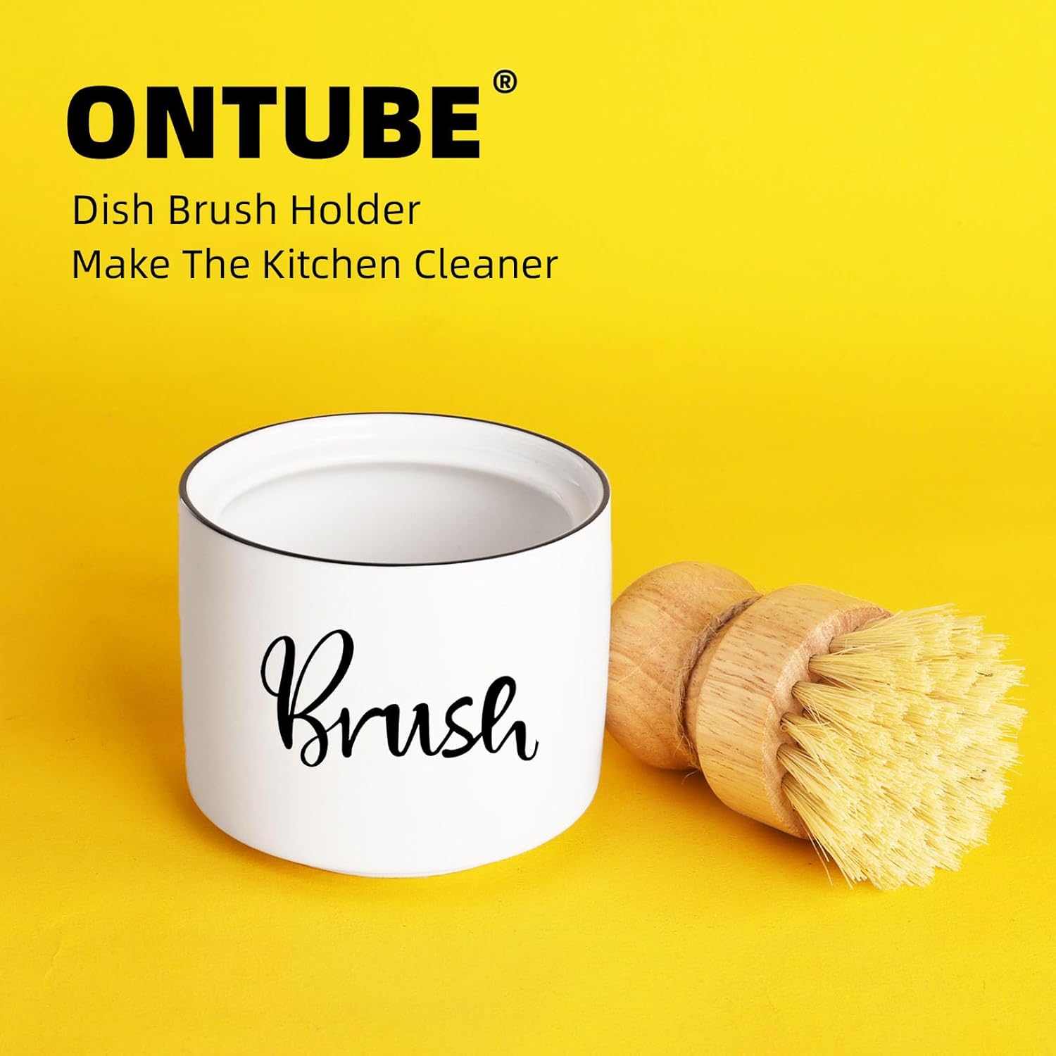 ONTUBE Ceramic Dish Brush Holder 8 oz White