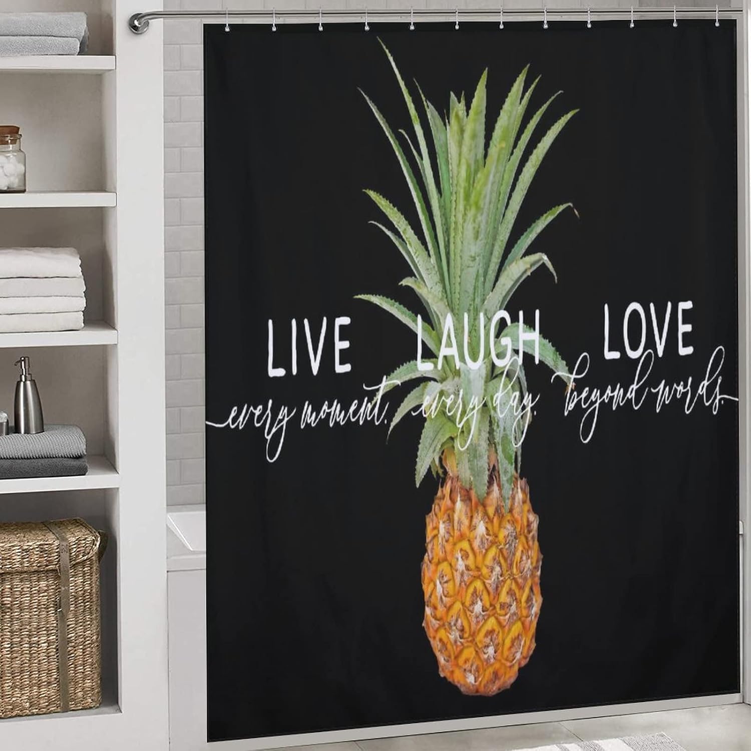 Lovely Pineapple Fruit Black Shower Curtain Liner Set