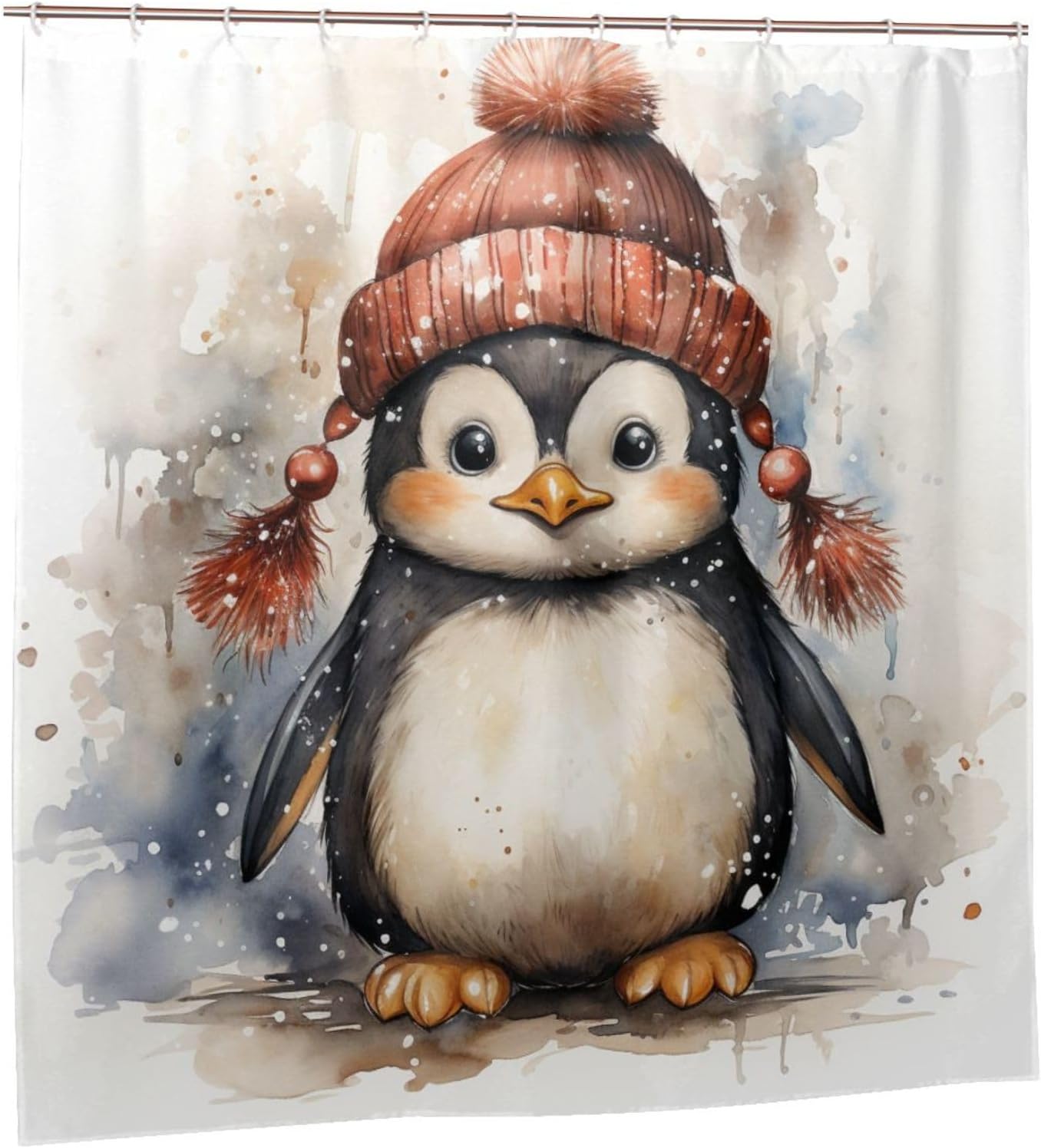 DAOWANGZUO Penguin Shower Curtain Set 72x72in with 12 Hooks
