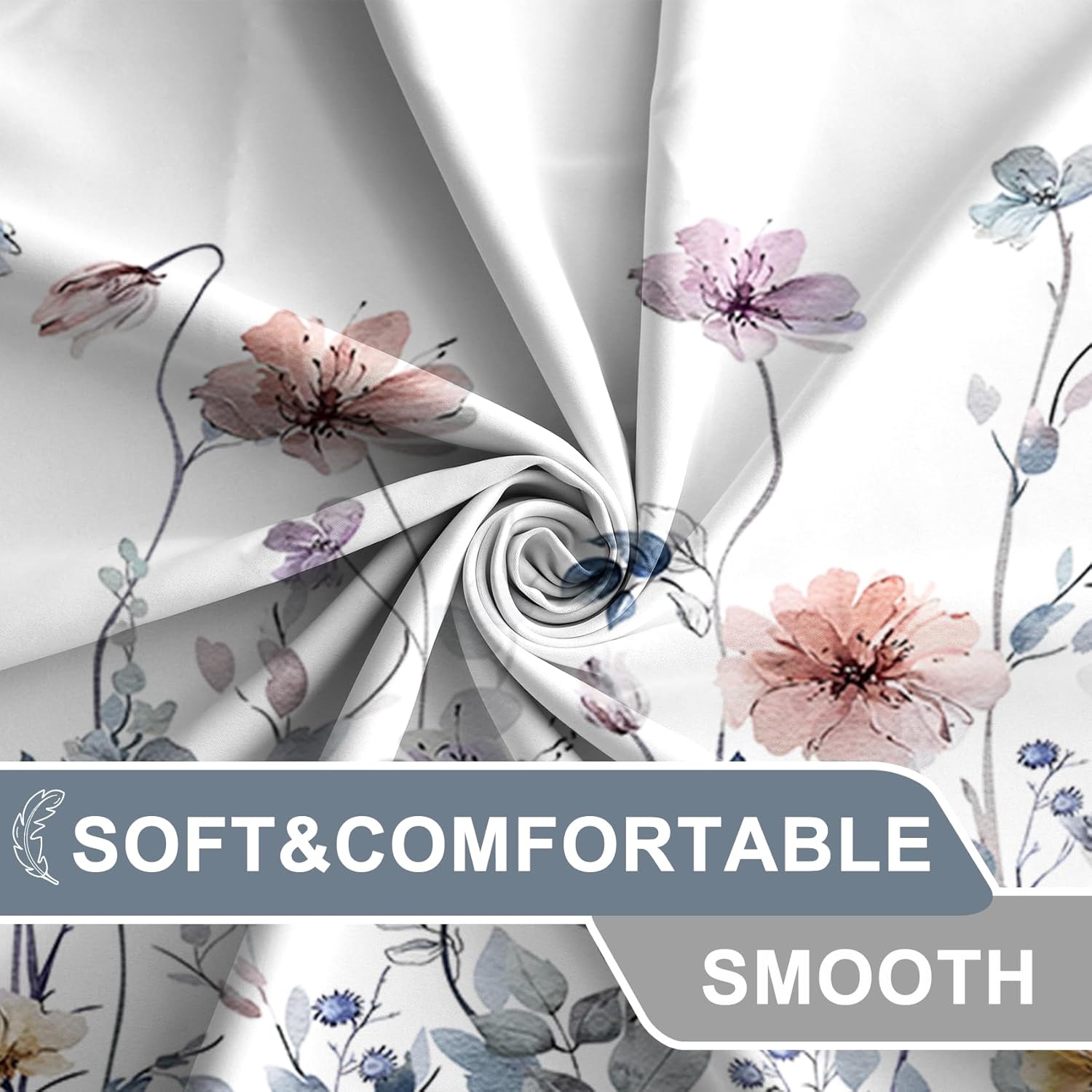 AWERT Watercolor Floral Shower Curtain 72x72inch