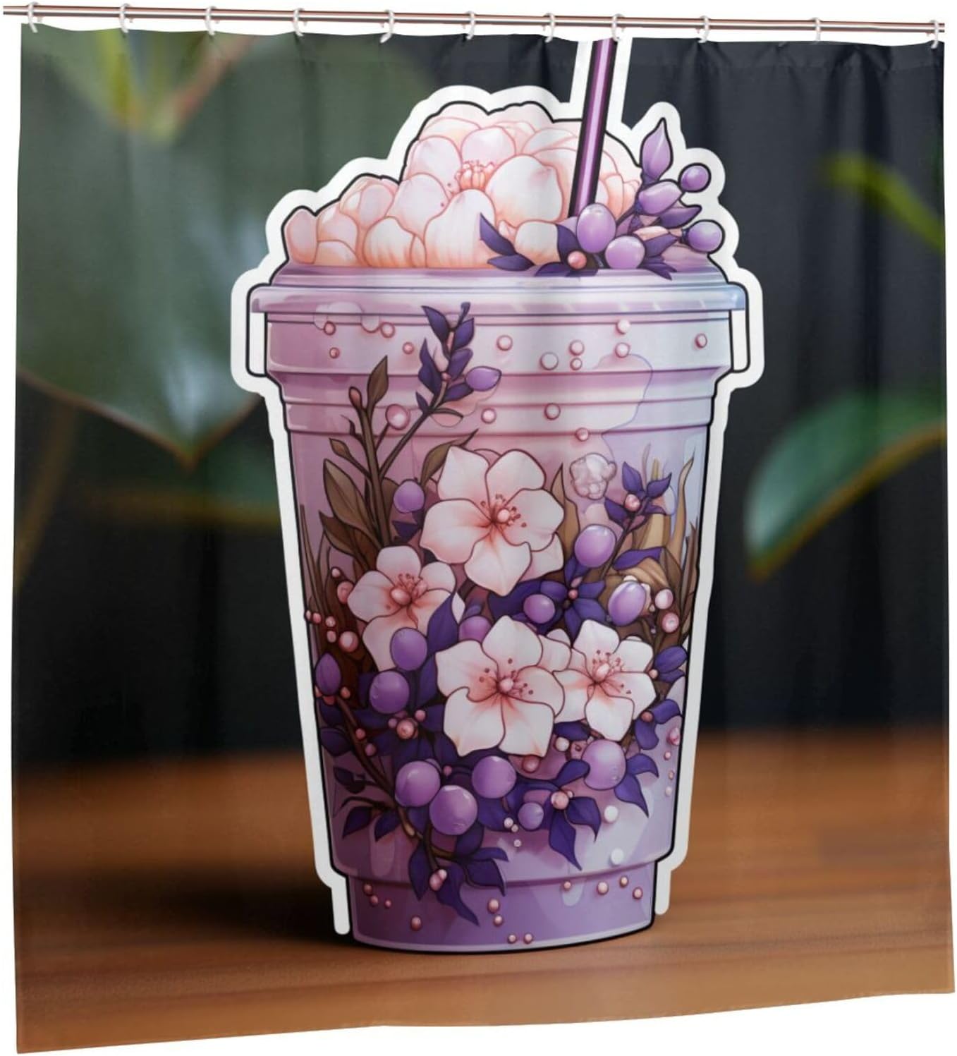 DAOWANGZUO Purple Flower Shower Curtain Set 1
