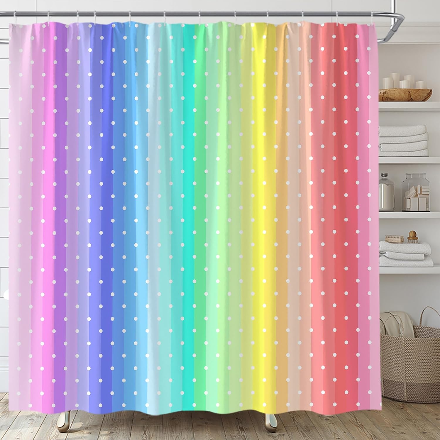 Colorful Polka Dots Shower Curtain Set with Hooks