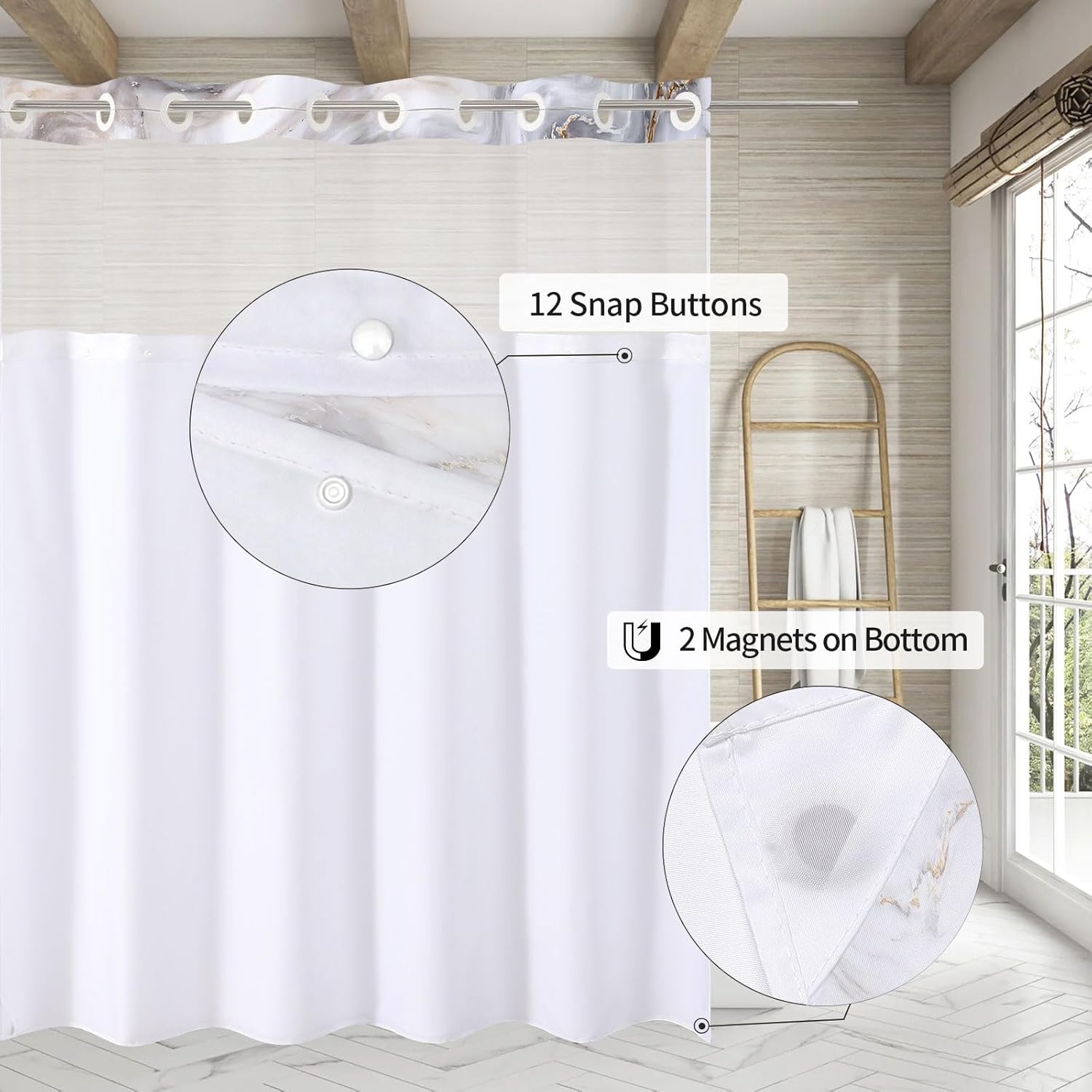 MitoVilla Marble Shower Curtain Set Grey Gold 72x74