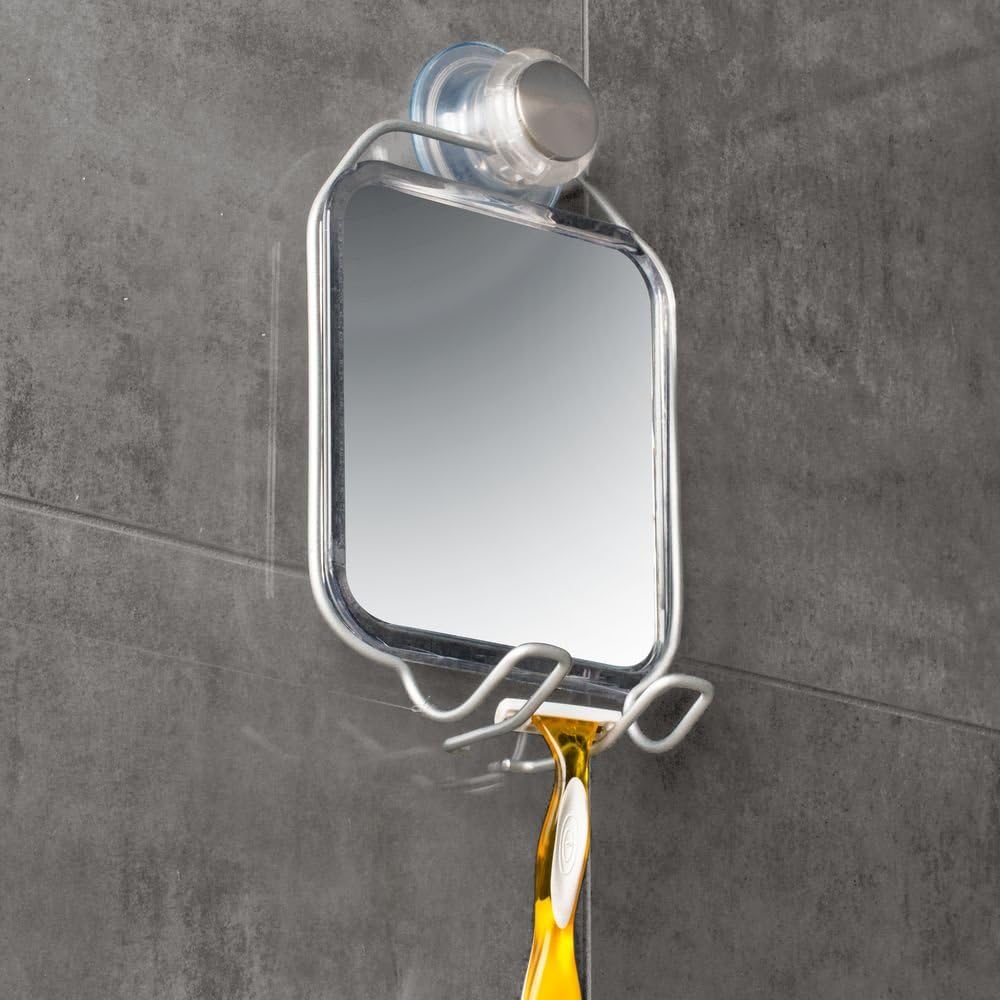 InterDesign iDesign Metro Rustproof Aluminum Suction Mirror with Hooks - Silver