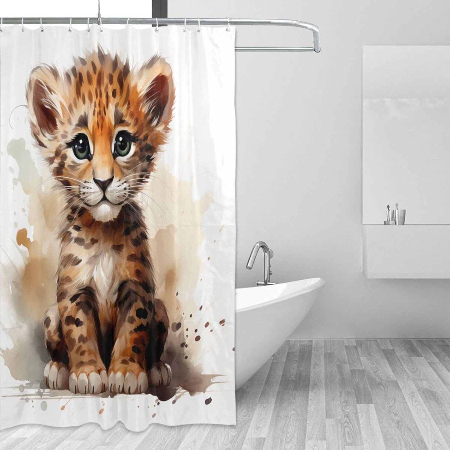 Baby Leopard Shower Curtain Set with 12 Hooks 72x72in