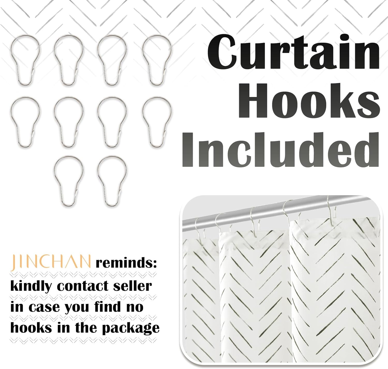Jinchan Small Stall Black and White Shower Curtain with 7 Hooks 1