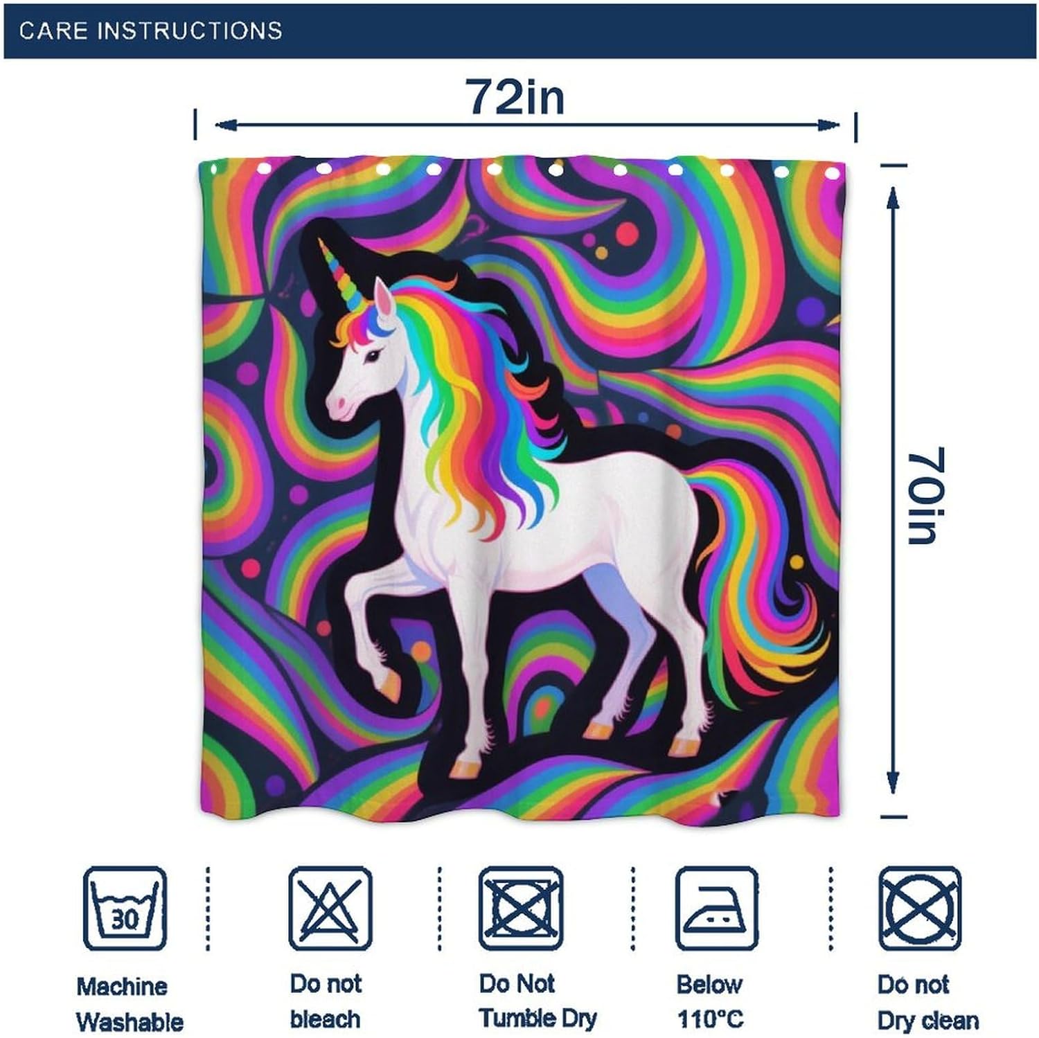 OXJOIIS Trippy Rainbow Unicorn Shower Curtain with 12 Hooks 1