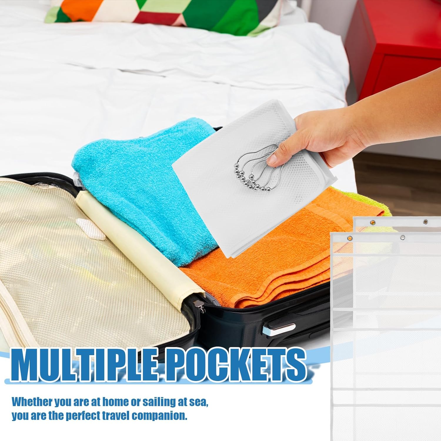 Mesh Shower Organizer Caddy with 8 Pockets and Rotating Hanger