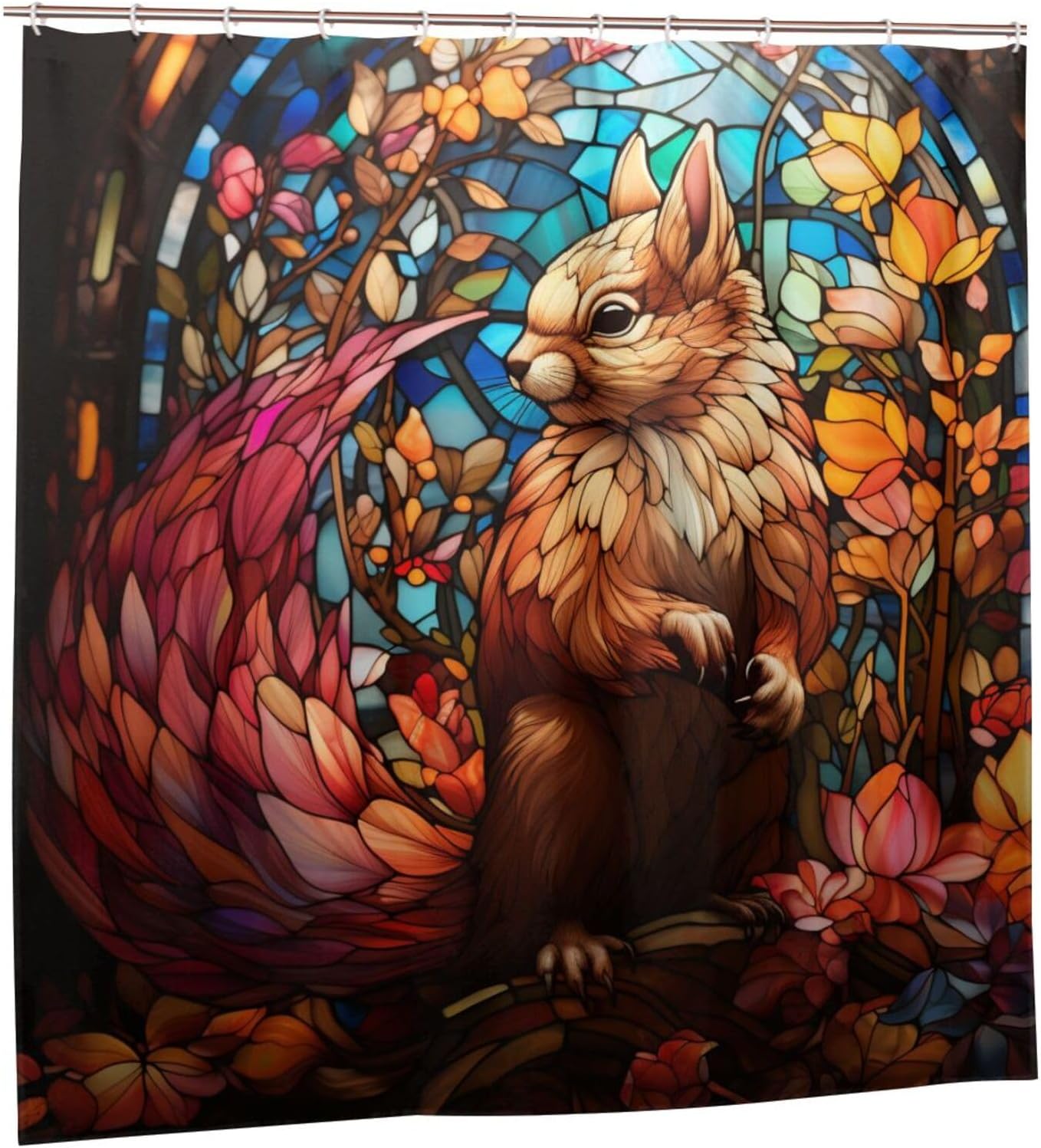 DAOWANGZUO Squirrel Shower Curtain Set with 12 Hooks 72x72in