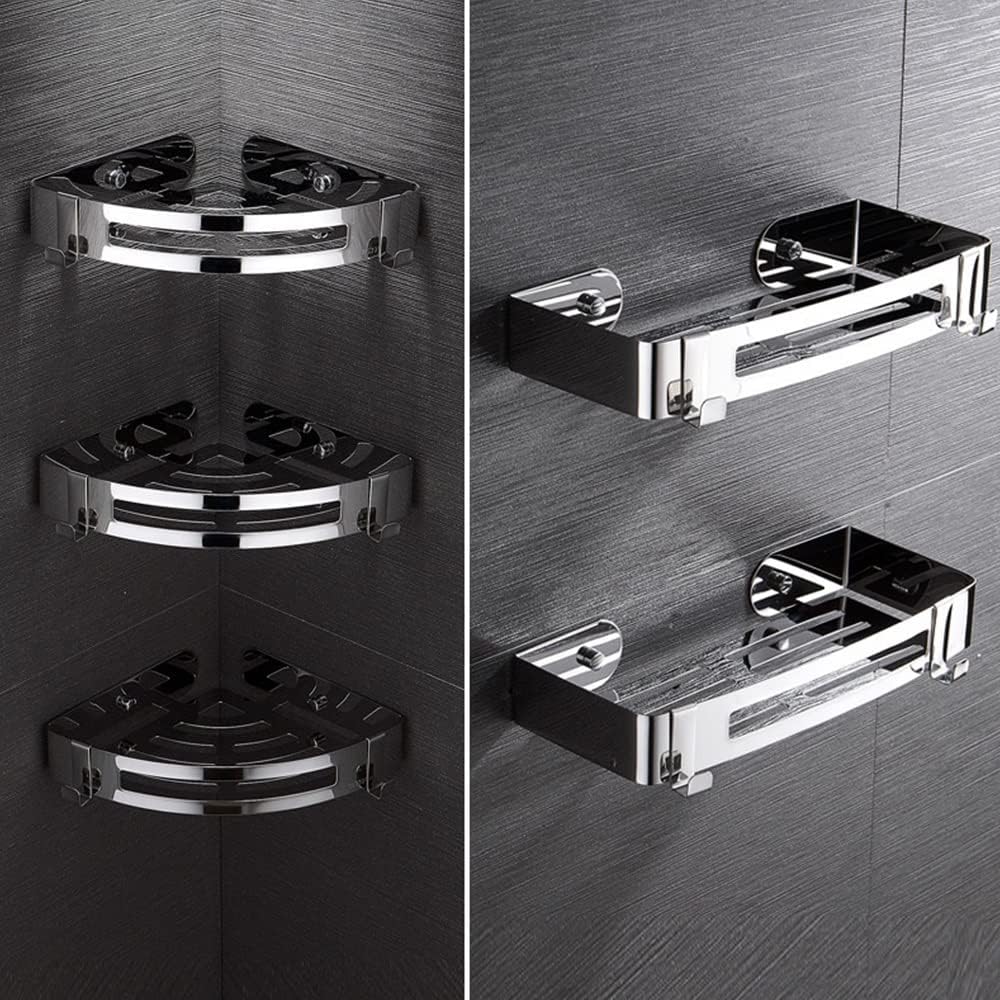 Stainless Steel Wall Mount Shower Caddy with No Drilling Option