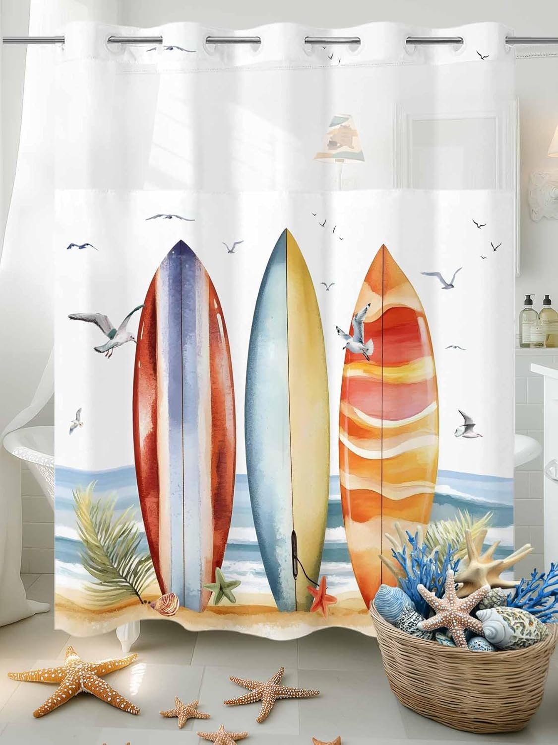 Double Layer No Hook Shower Curtain Set 72x72