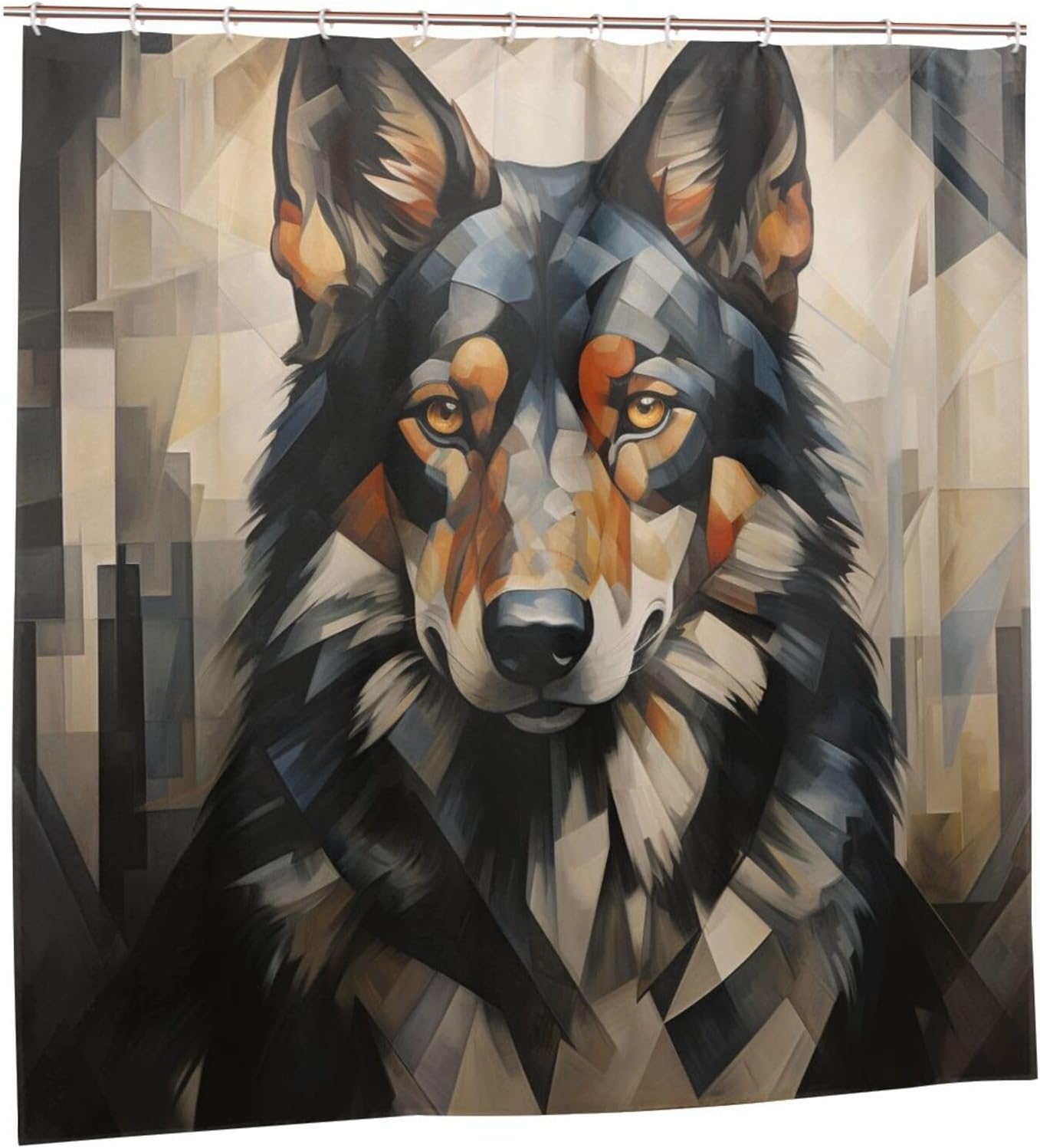 Black Dog Boho Shower Curtain Set with 12 Hooks 72x72in