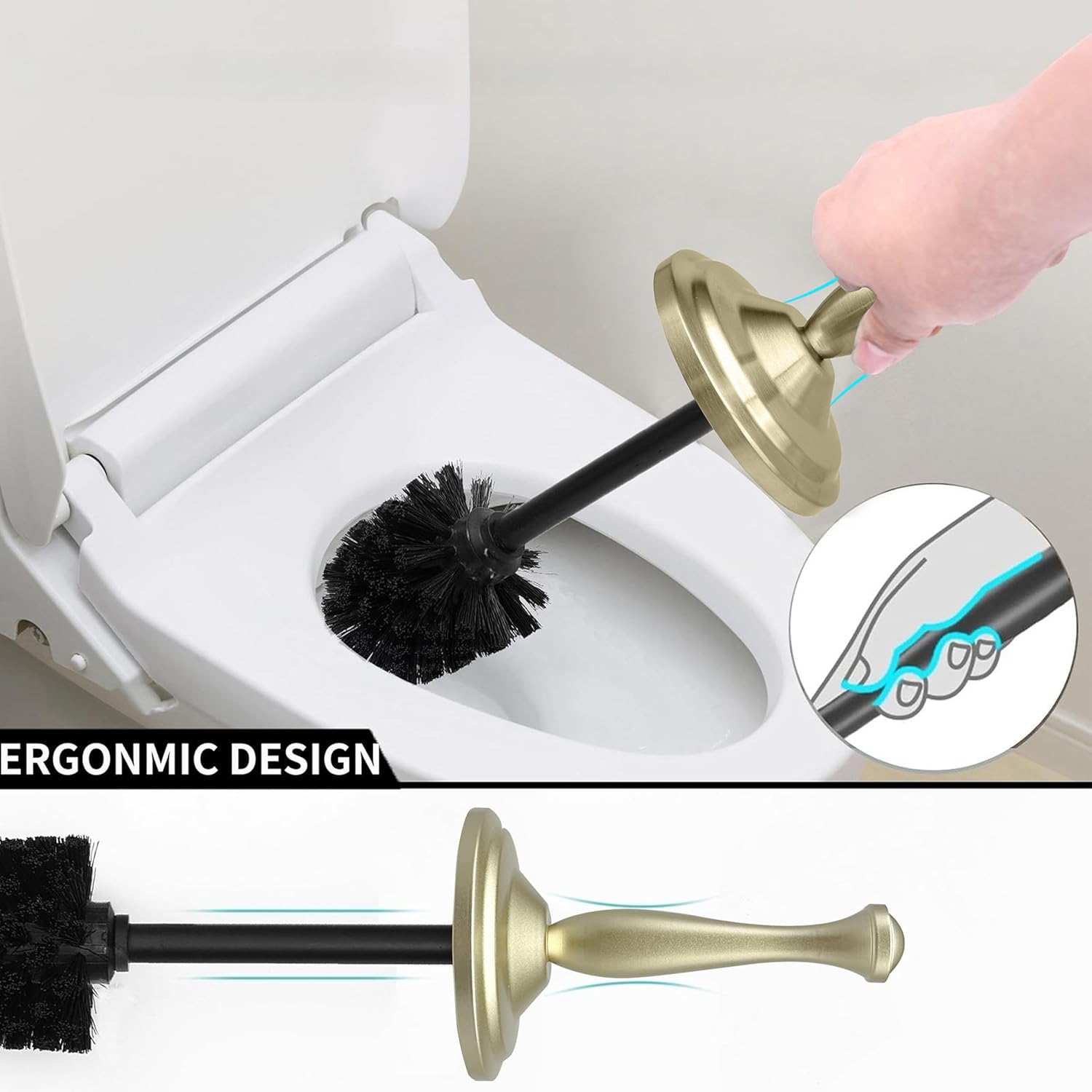 Satin Matte Gold Toilet Bowl Brush with Holder