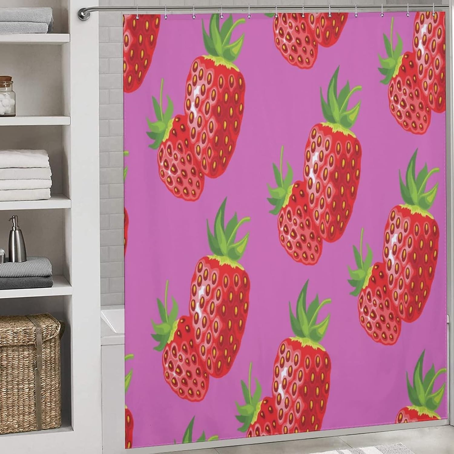 Adorable Strawberry Pink Shower Curtain Set 72x72inch