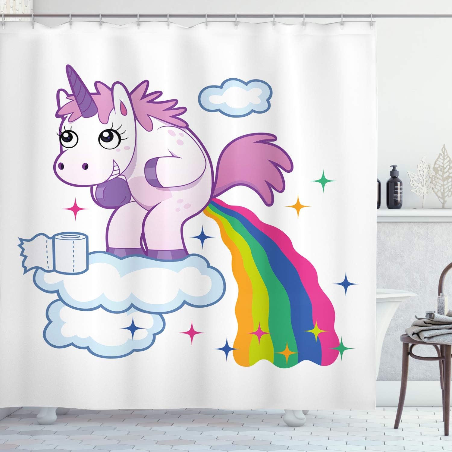 Ambesonne Unicorn Poop Rainbow Shower Curtain Set