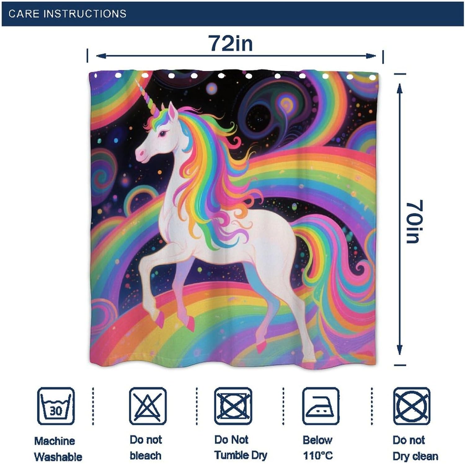 OXJOIIS Trippy Rainbow Unicorn Shower Curtain Set