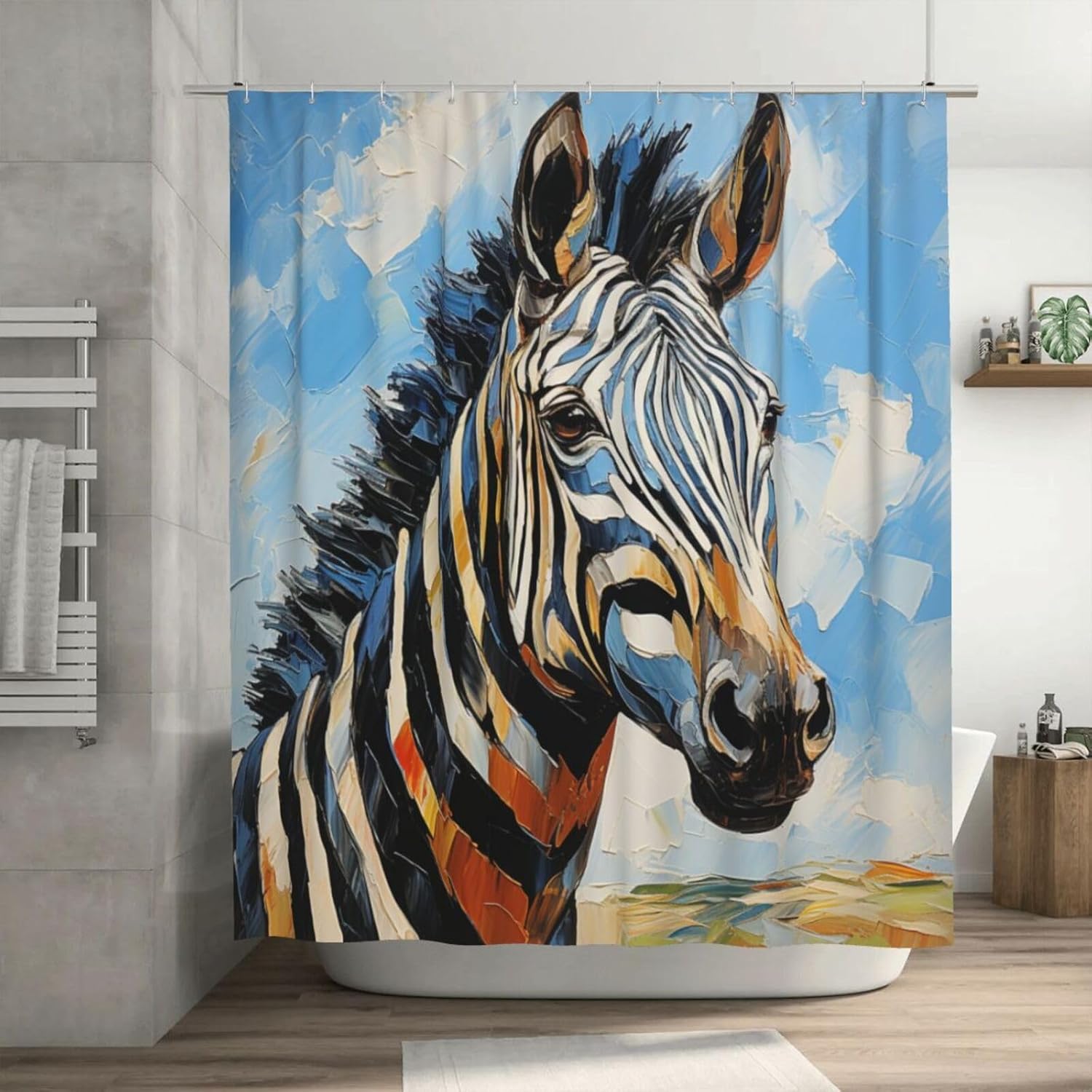 Zebra Pattern Shower Curtain Set with 12 Hooks 72x72in