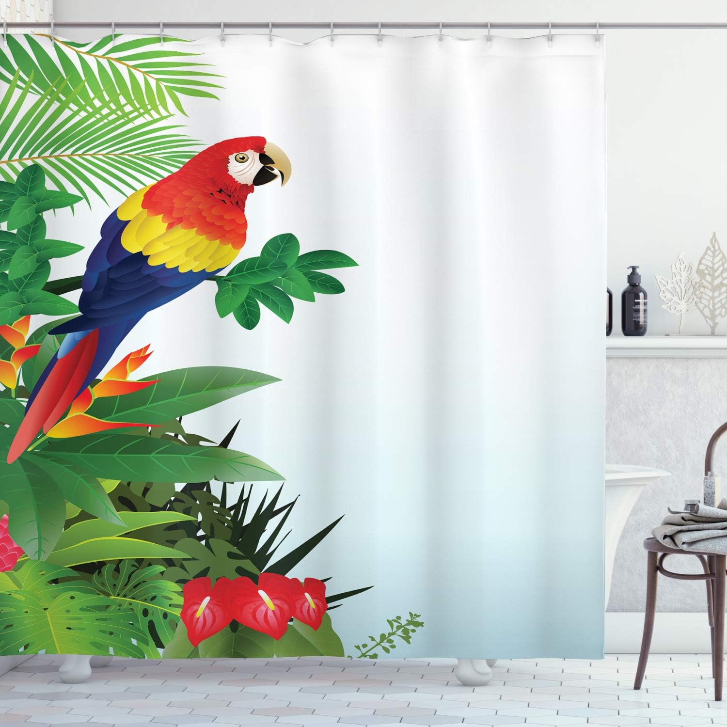 Ambesonne Parrots Shower Curtain Set with Hooks