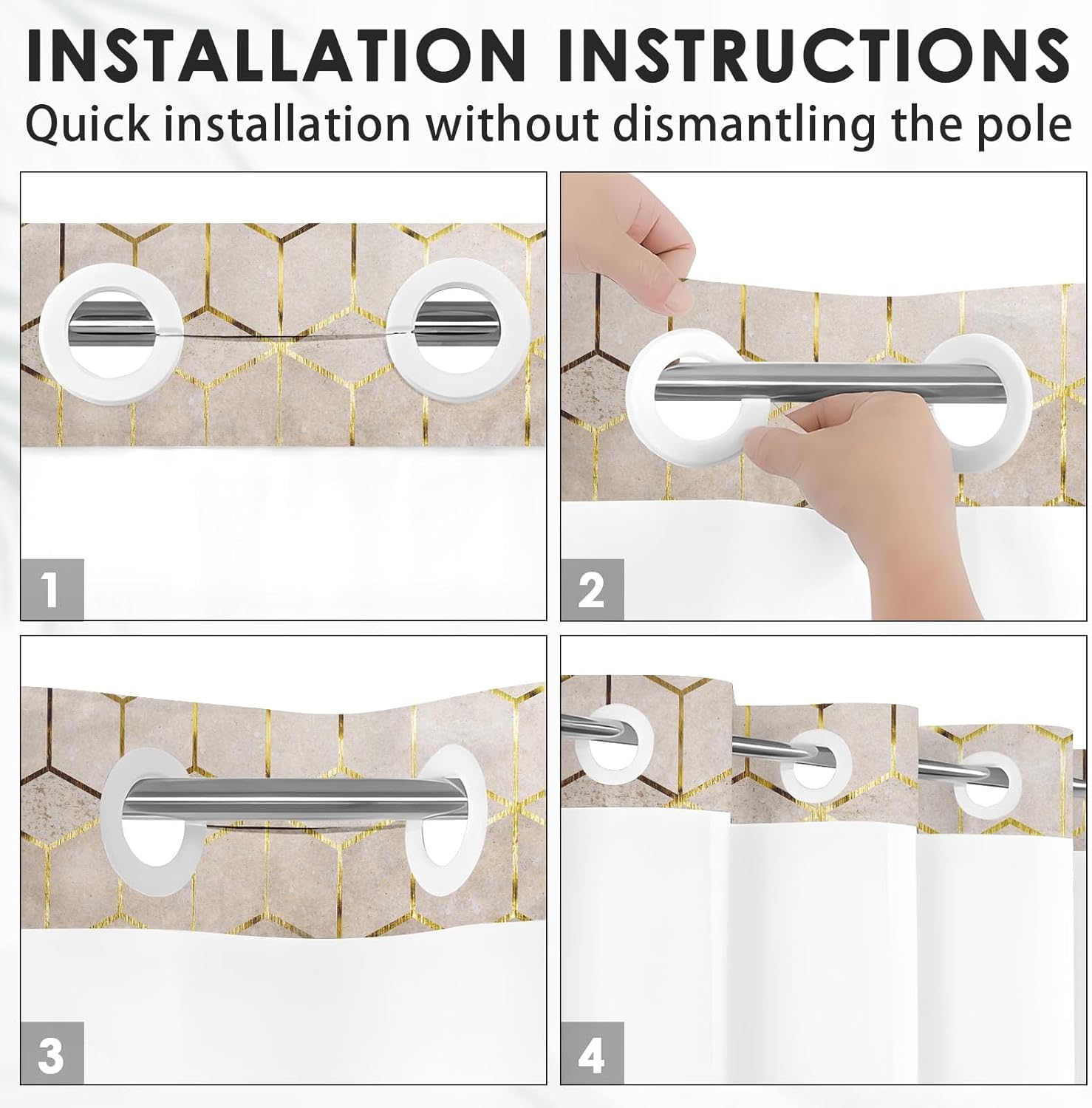 Britown Geometric Brown Gold Shower Curtain Set with Snap-in Liner