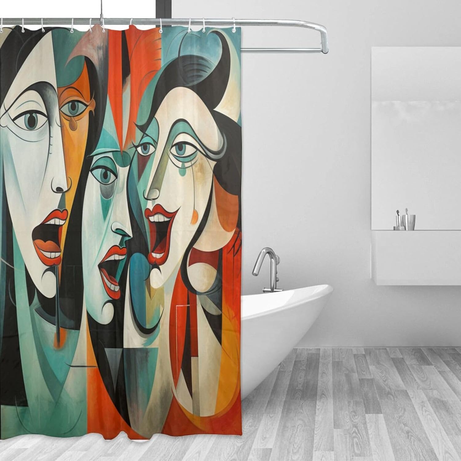 DAOWANGZUO Abstract Boho Shower Curtain Set with 12 Hooks