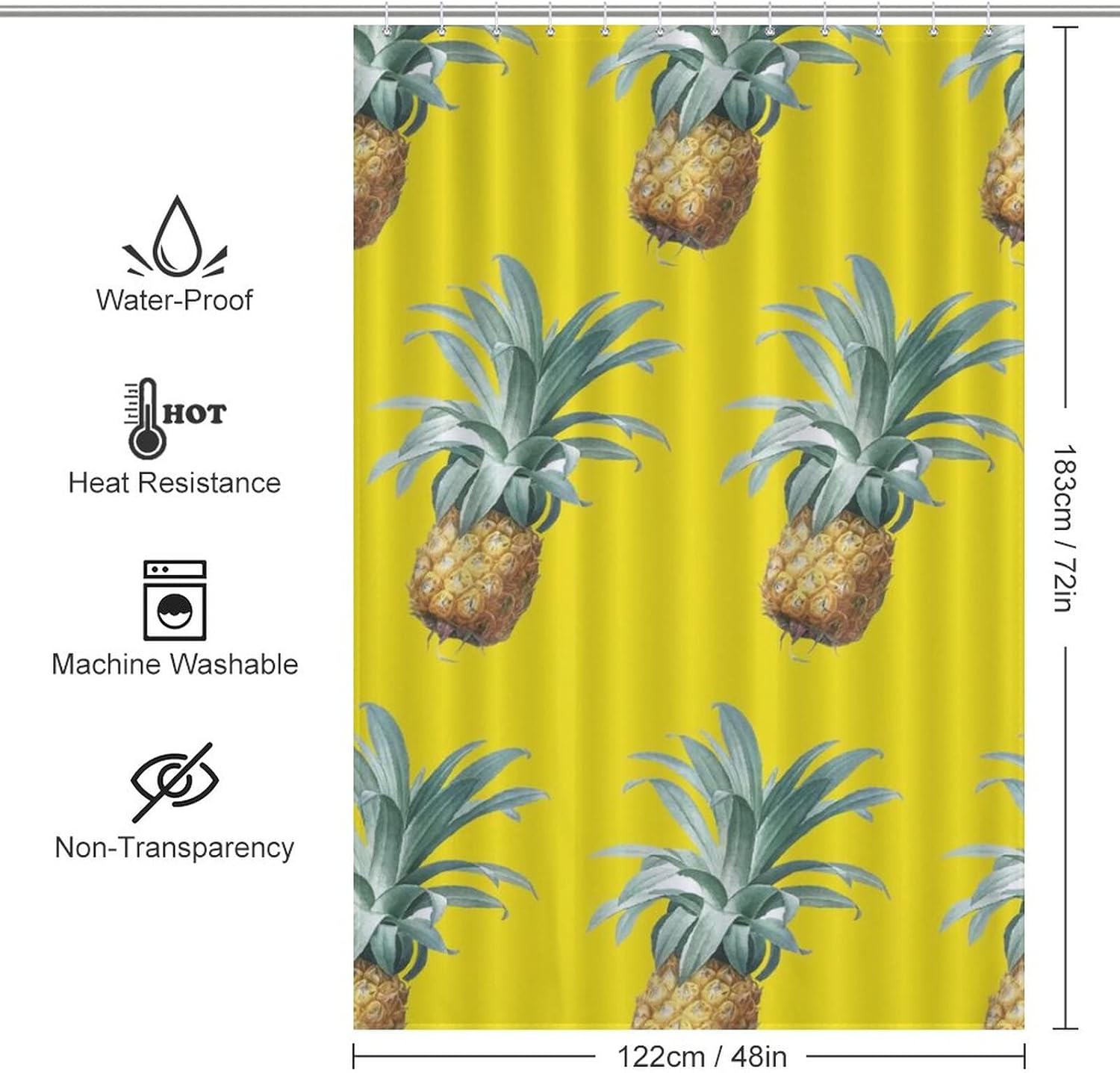 Summer Cool Pineapple Shower Curtain with 12 Hooks