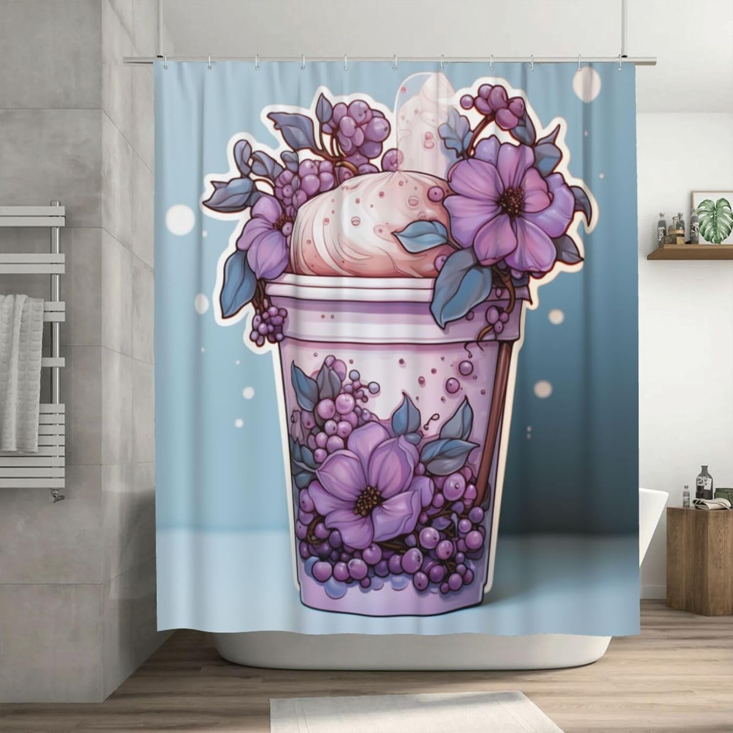 DAOWANGZUO Purple Flower Shower Curtain Set with 12 Hooks 72x72in 1